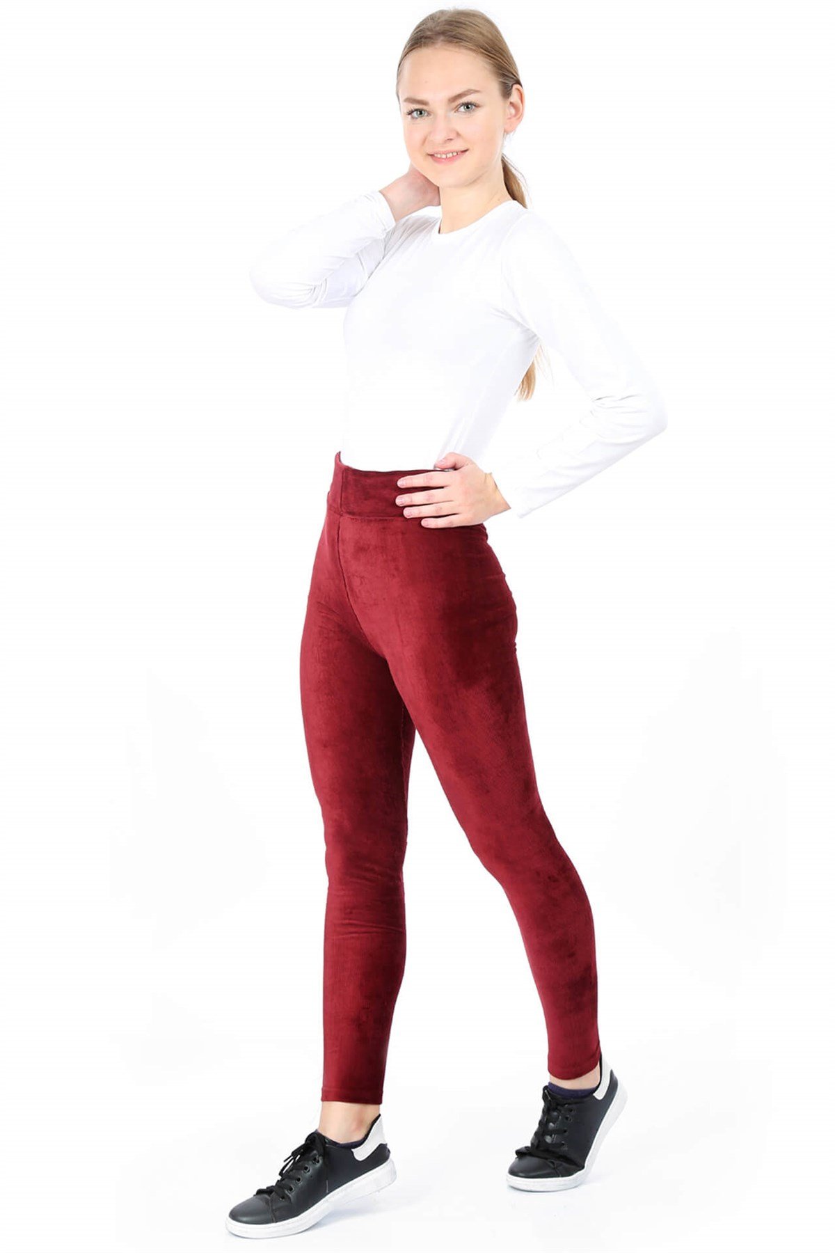 Akbeniz Bordo Kadife Tayt 5808