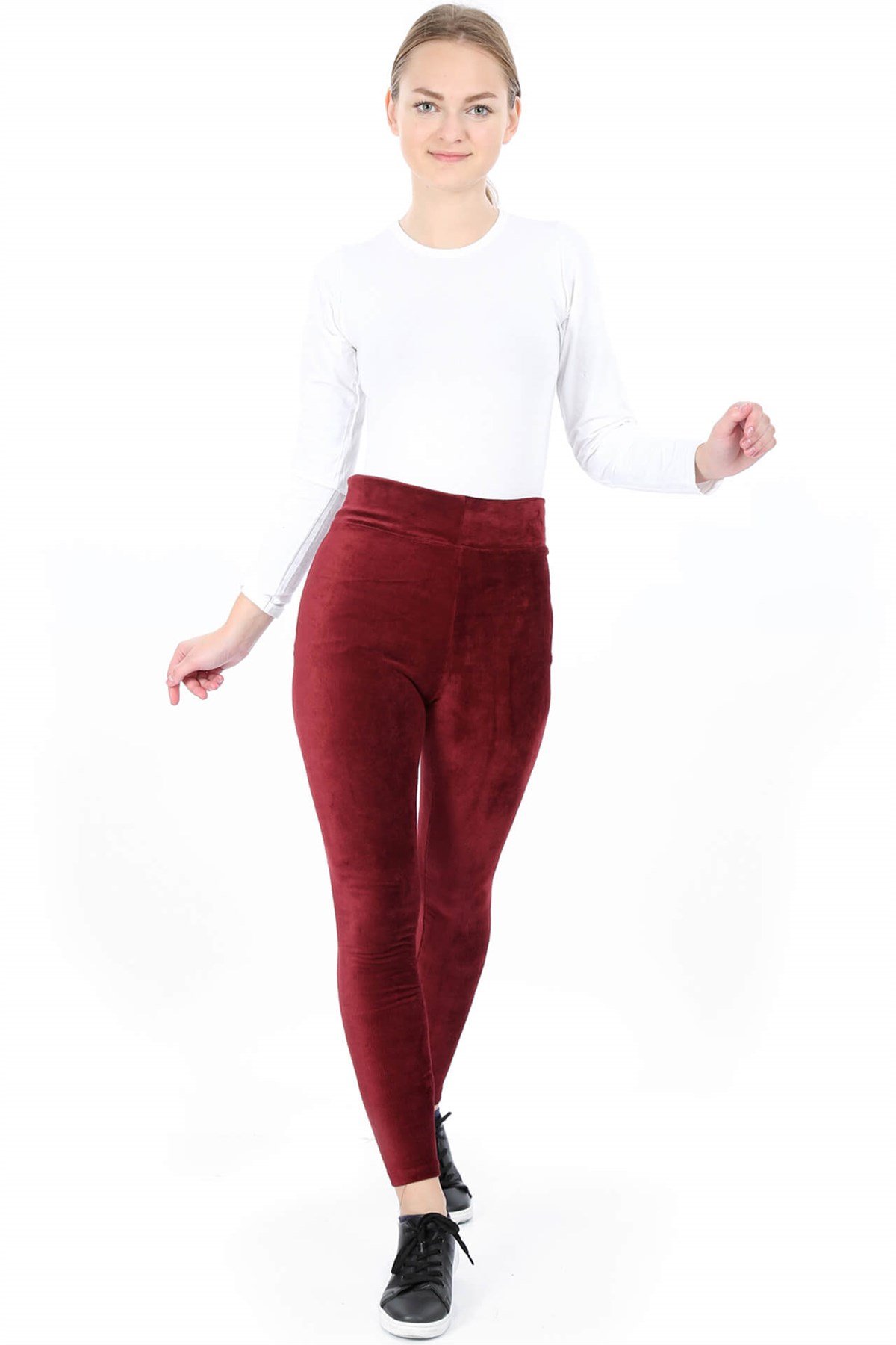Akbeniz Bordo Kadife Tayt 5808