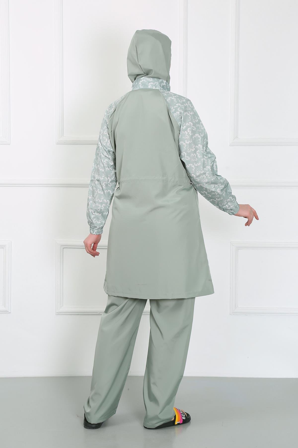 Akbeniz Büyük Beden Desenli Tesettür Mayo Su Yeşili 44030