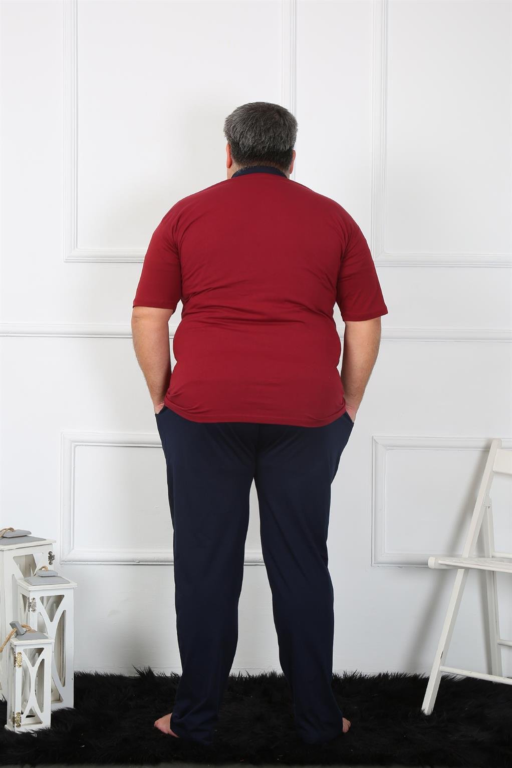 Akbeniz Büyük Beden Erkek Bordo Penye Pijama Takım 65010