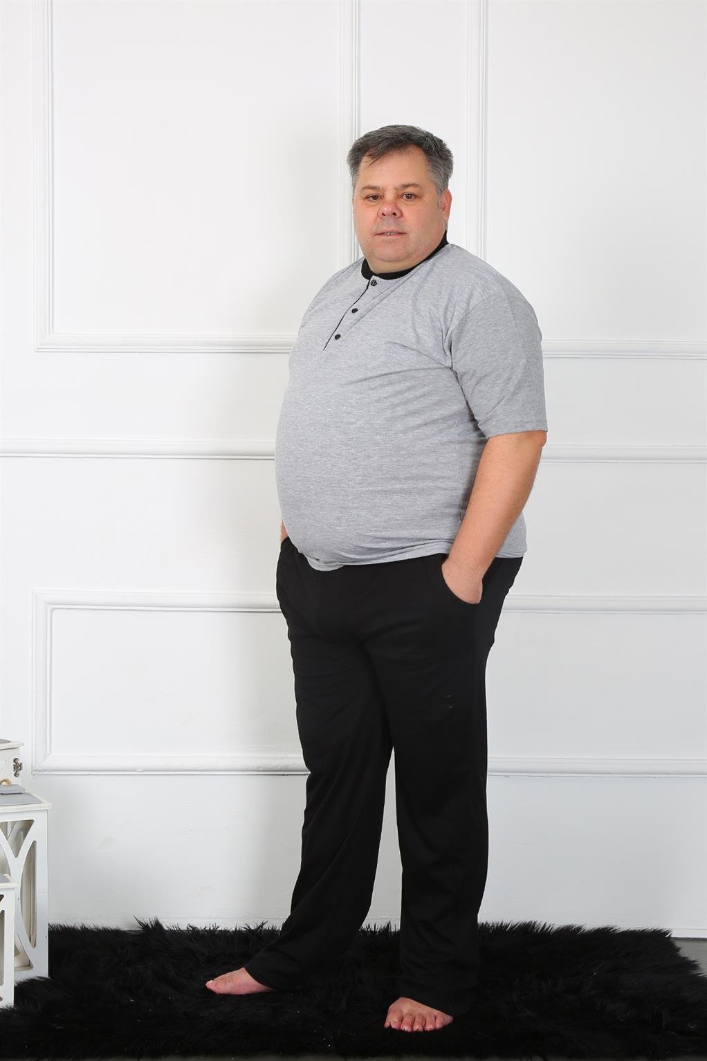 Akbeniz Büyük Beden Erkek Gri Penye Pijama Takım 65010