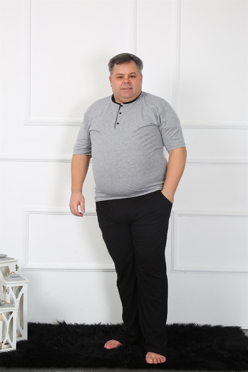Akbeniz Büyük Beden Erkek Gri Penye Pijama Takım 65010