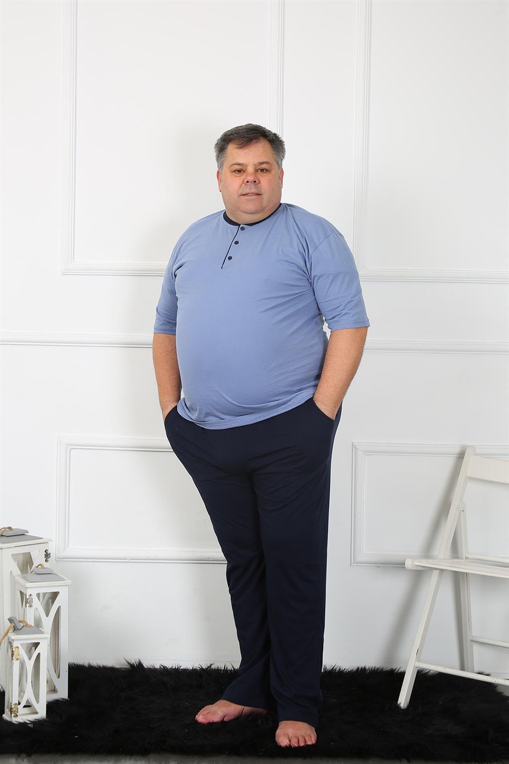 Akbeniz Büyük Beden Erkek İndigo Penye Pijama Takım 65010