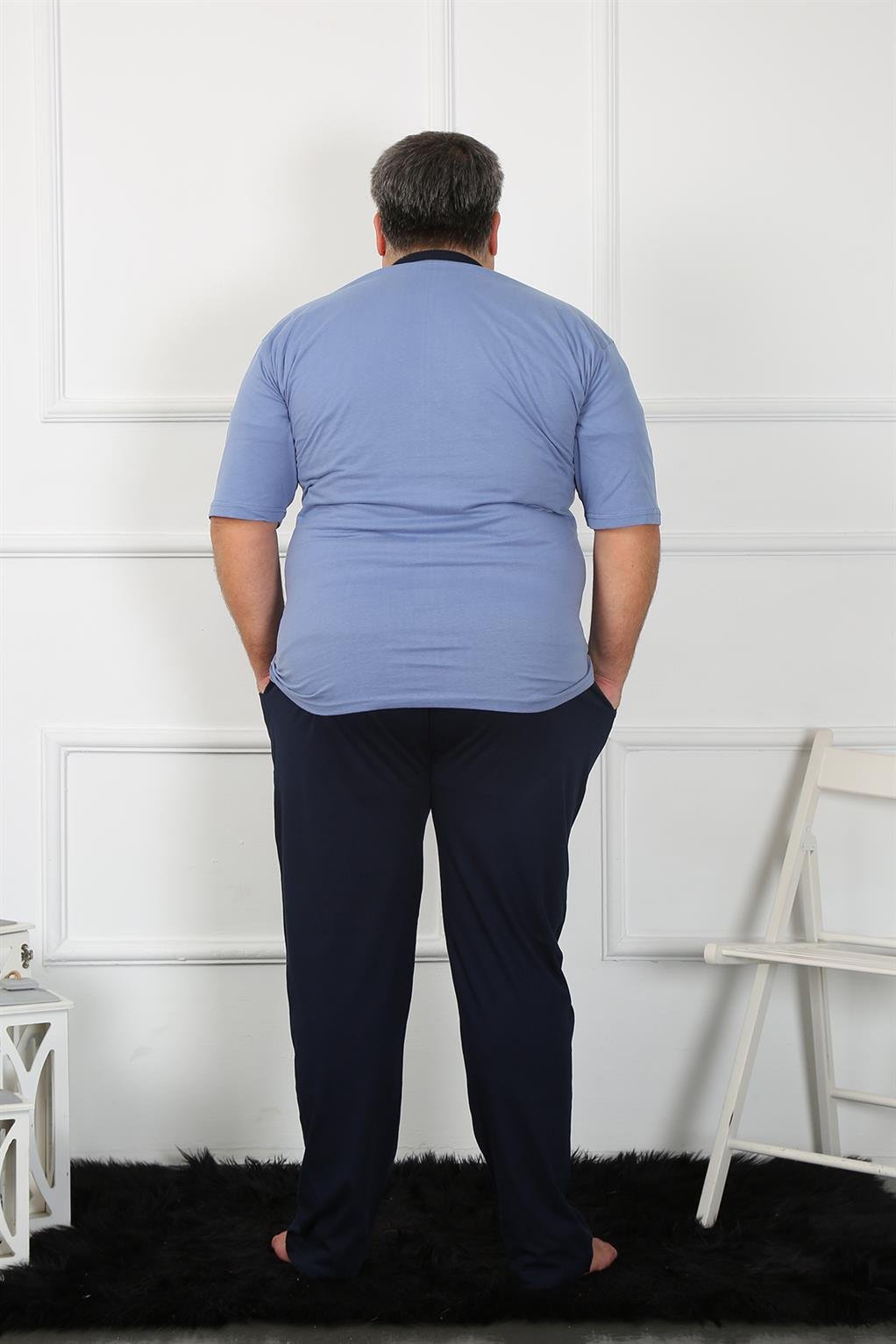 Akbeniz Büyük Beden Erkek İndigo Penye Pijama Takım 65010