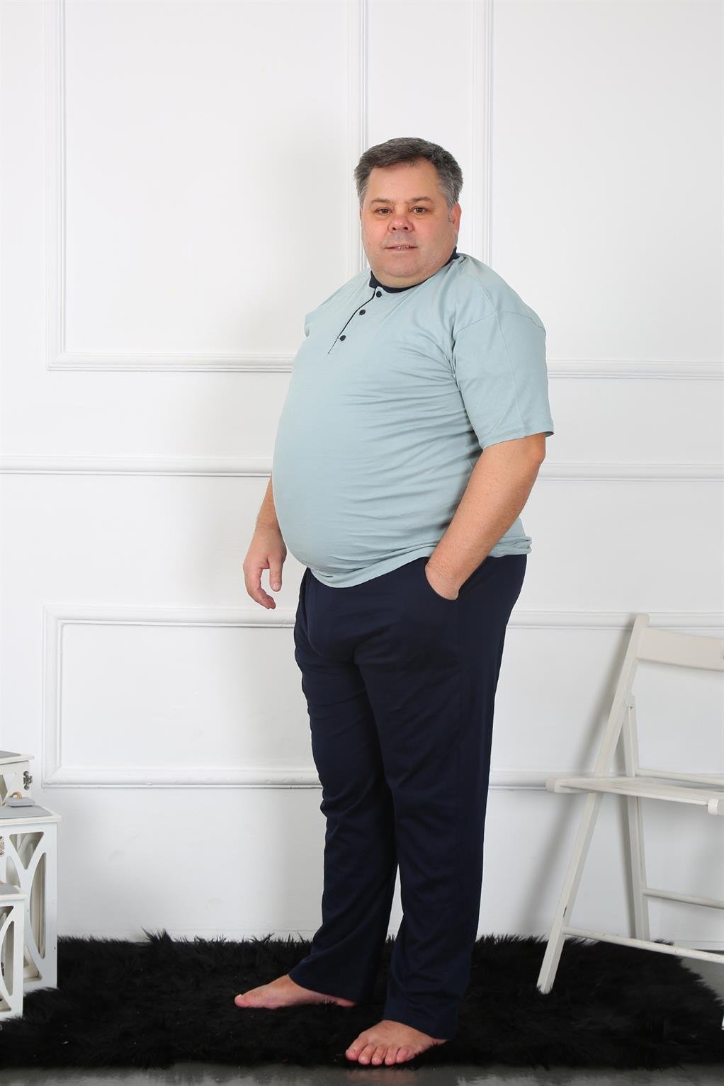 Akbeniz Büyük Beden Erkek Su Yeşili Penye Pijama Takım 65010