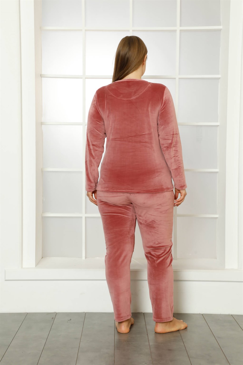 Akbeniz Büyük Beden Kadın Kadife Pijama Takım 9044