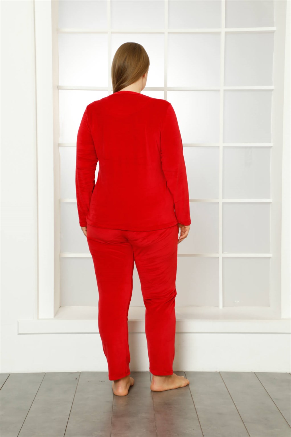 Akbeniz Büyük Beden Kadın Kadife Pijama Takım 9040