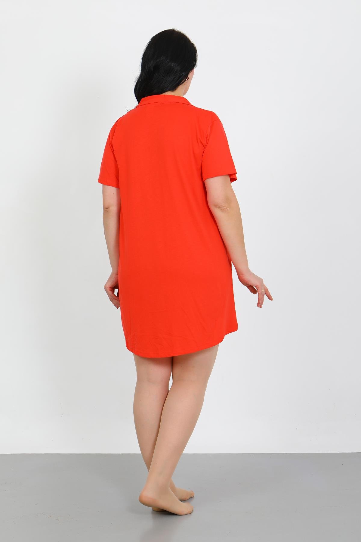 Akbeniz Büyük Beden Penye Düğmeli Nar Çiçeği Tunik Gecelik 1025