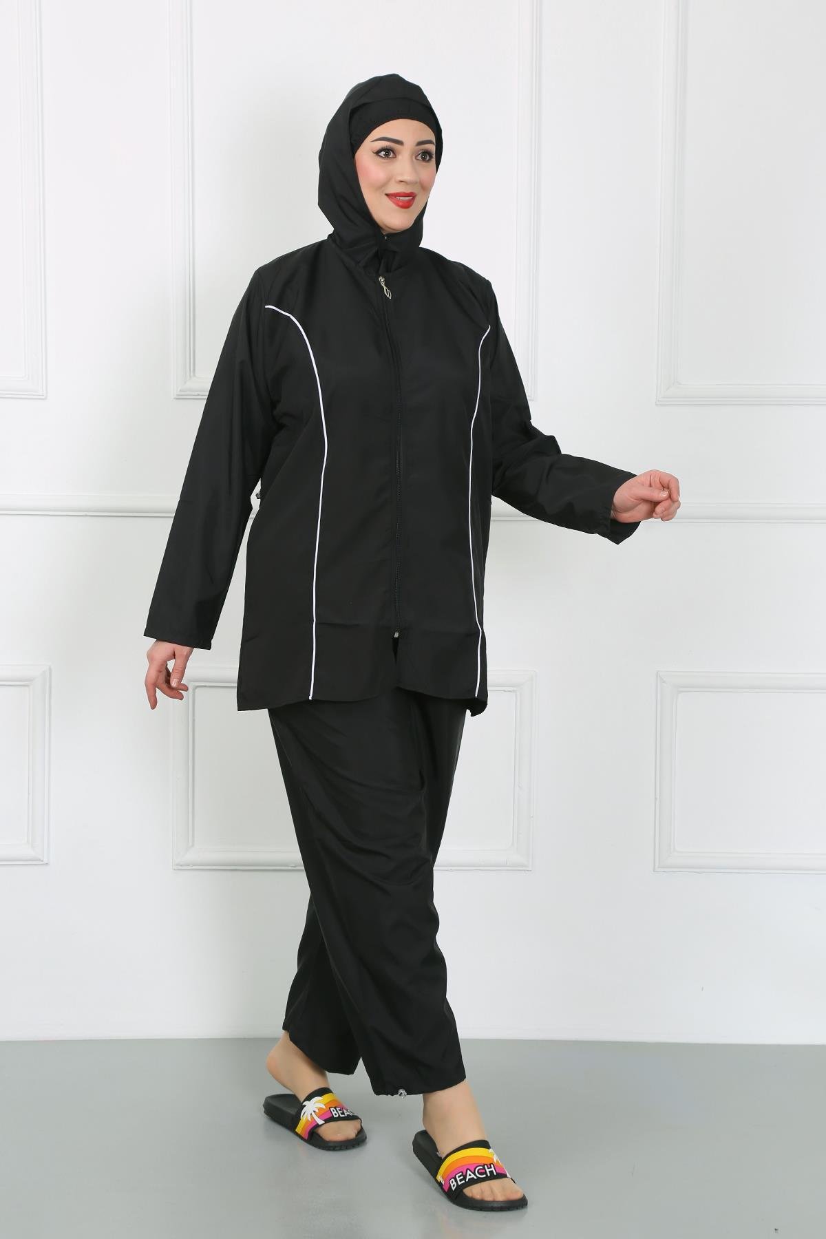 Akbeniz Büyük Beden Tesettür Büyük Mayo Siyah 44010
