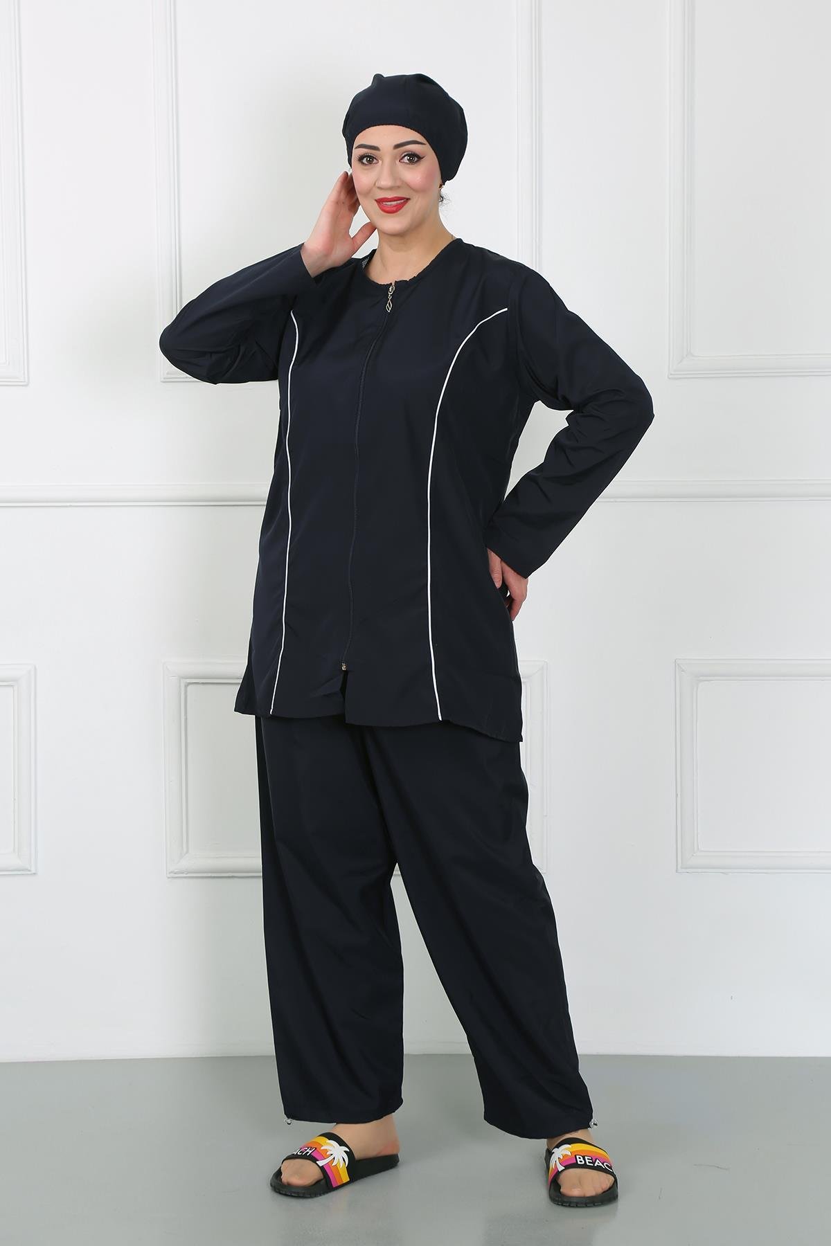 Akbeniz Büyük Beden Tesettür Büyük Mayo Lacivert 44010