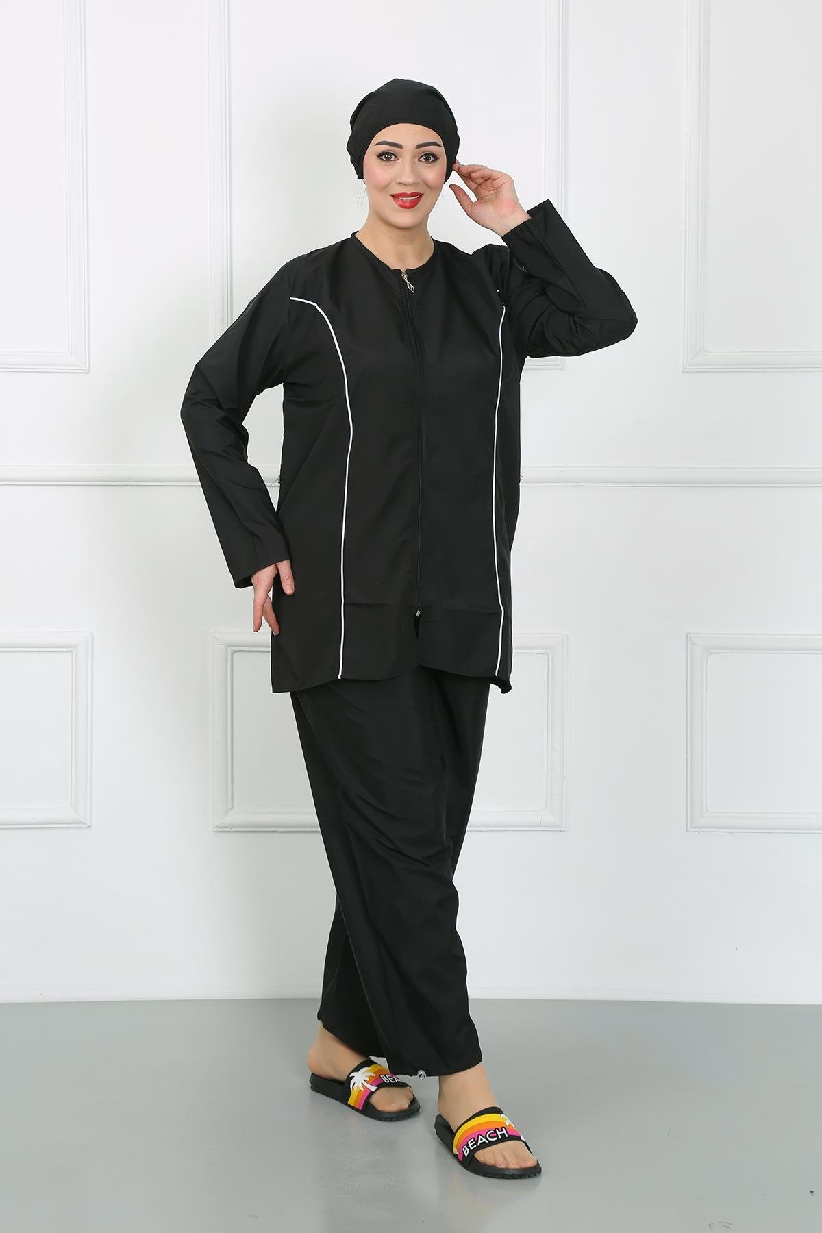 Akbeniz Büyük Beden Tesettür Büyük Mayo Siyah 44010