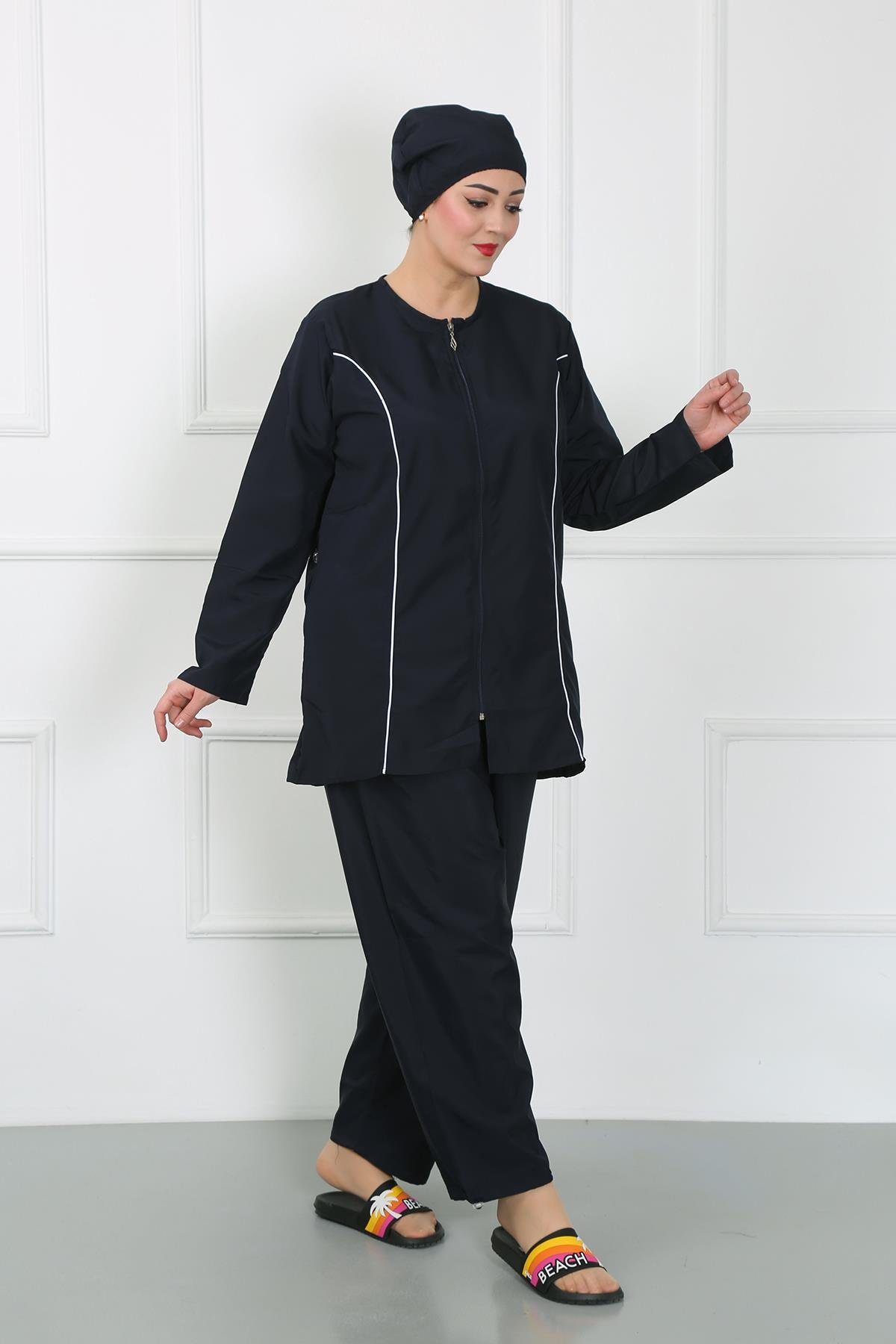 Akbeniz Büyük Beden Tesettür Büyük Mayo Lacivert 44010