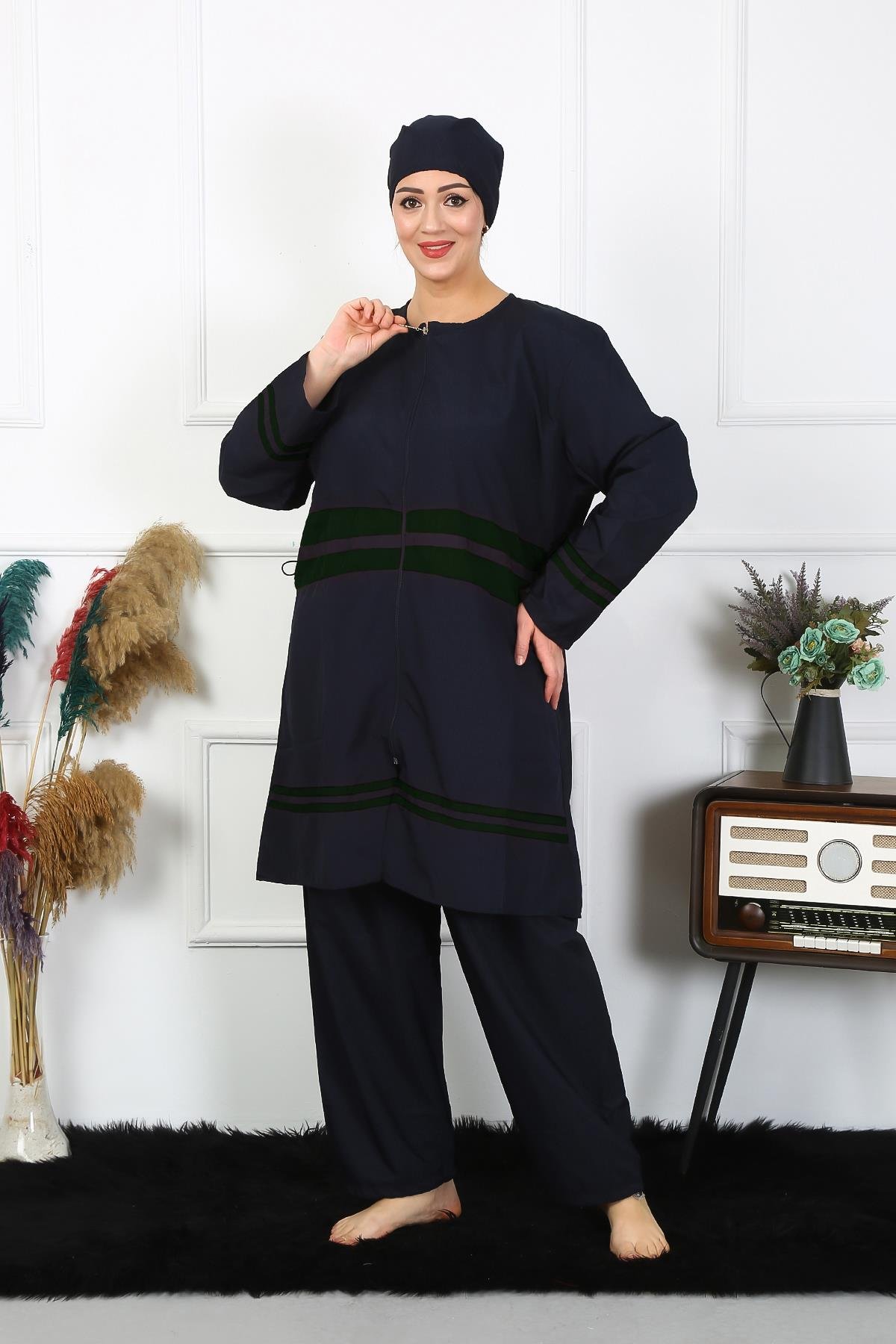 Akbeniz Büyük Beden Tesettür Mayo 60-62-64-66 Beden Lacivert 55015