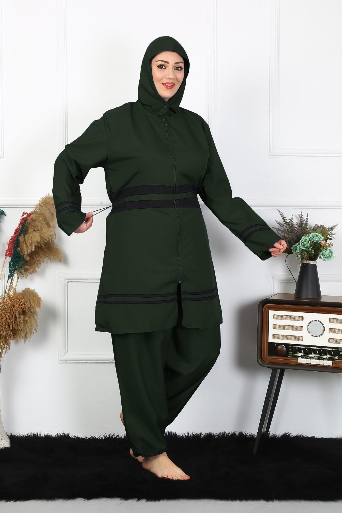 Akbeniz Büyük Beden Tesettür Mayo 60-62-64-66 Beden Haki 55015