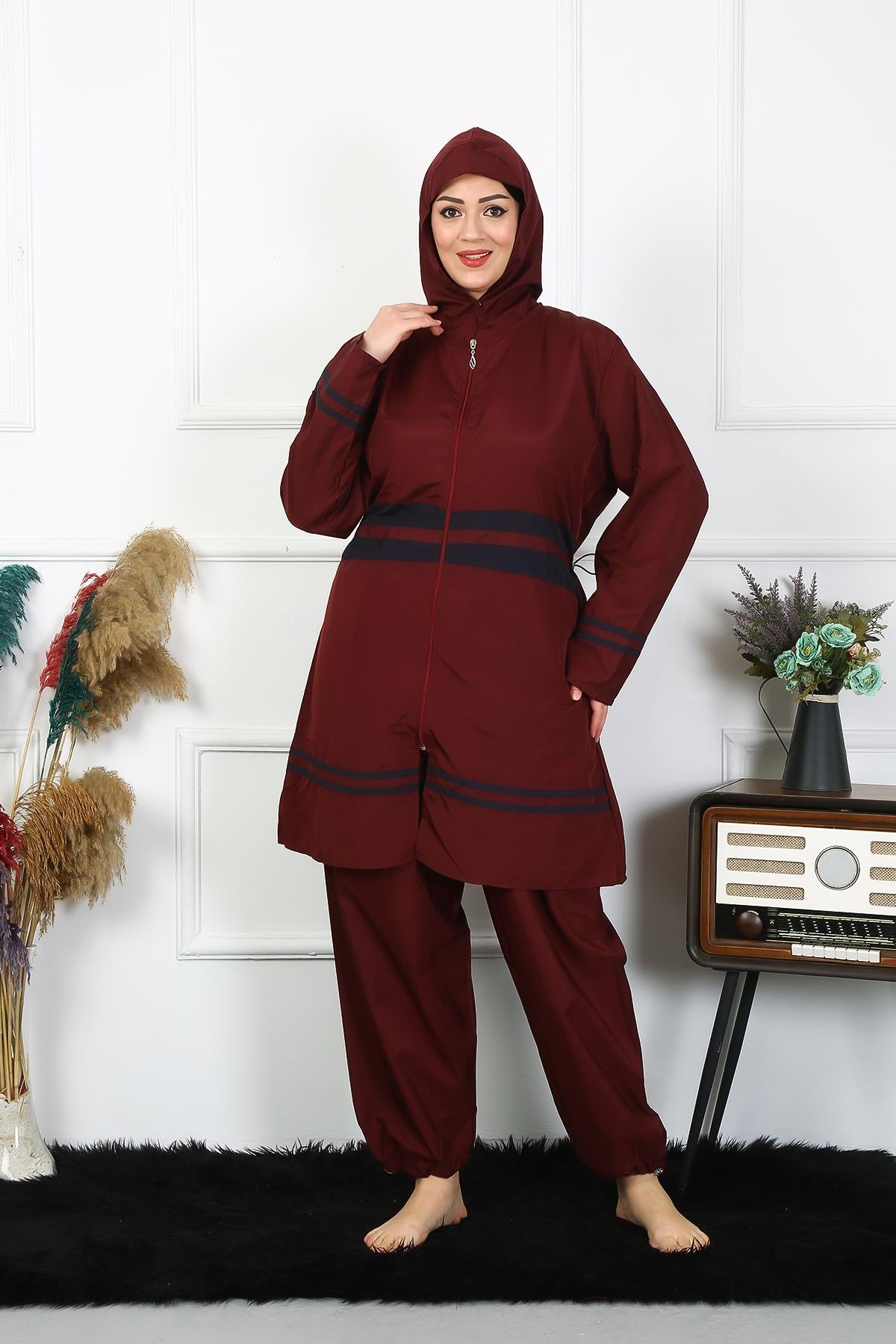 Akbeniz Büyük Beden Tesettür Mayo 7XL-8XL-9XL-10XL Bordo 55010