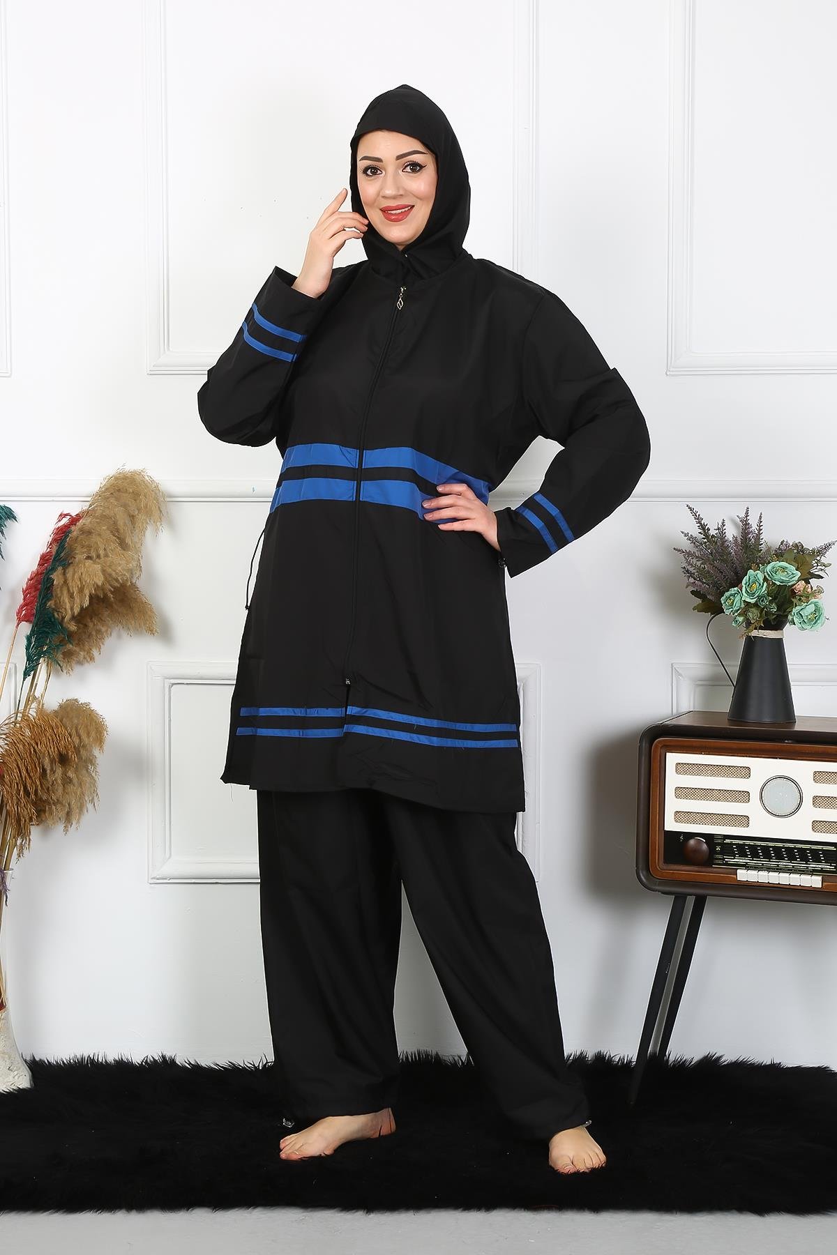 Akbeniz Büyük Beden Tesettür Mayo 7XL-8XL-9XL-10XL Siyah 55011