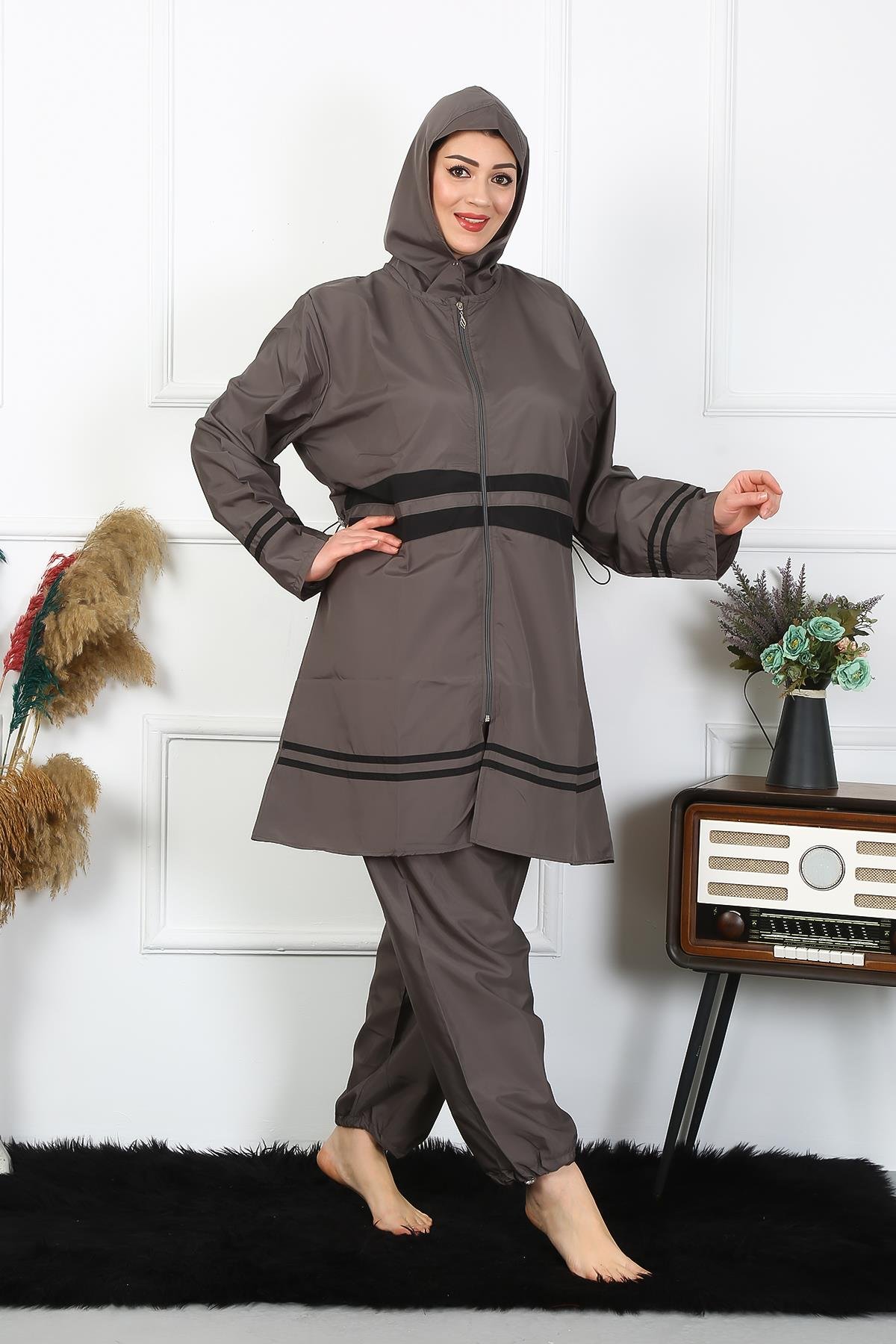 Akbeniz Büyük Beden Tesettür Mayo 7XL-8XL-9XL-10XL Füme 55010