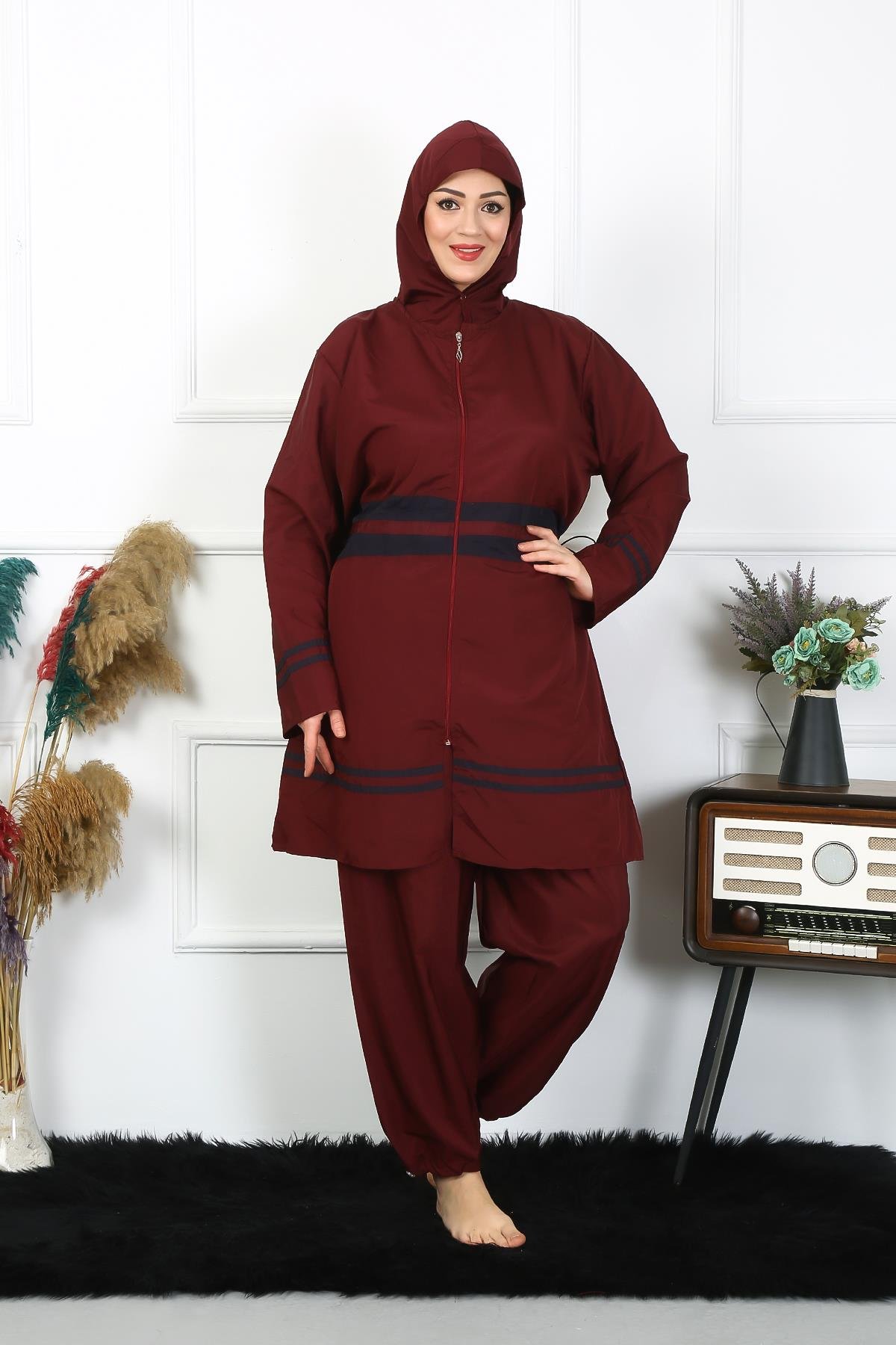 Akbeniz Büyük Beden Tesettür Mayo 7XL-8XL-9XL-10XL Bordo 55010