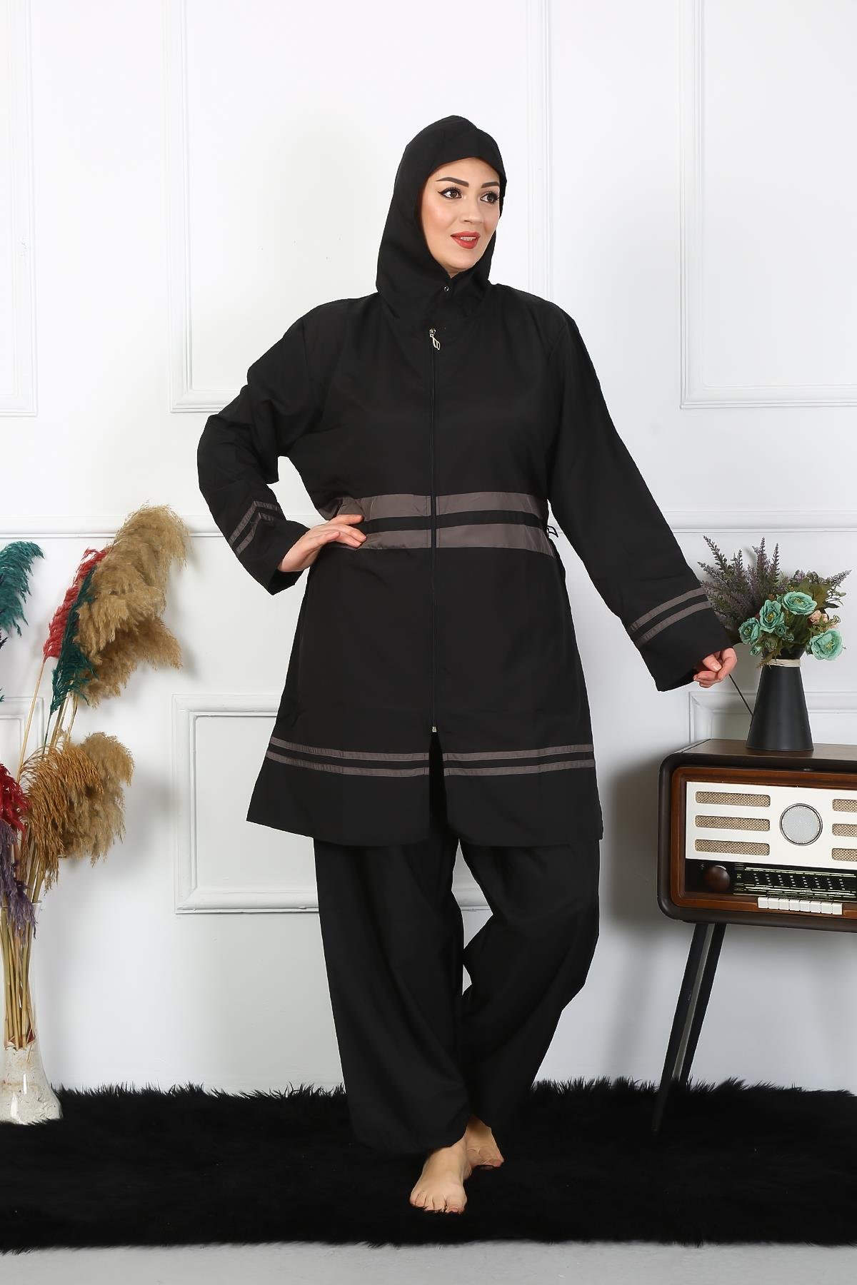 Akbeniz Büyük Beden Tesettür Mayo 7XL-8XL-9XL-10XL Siyah 55010