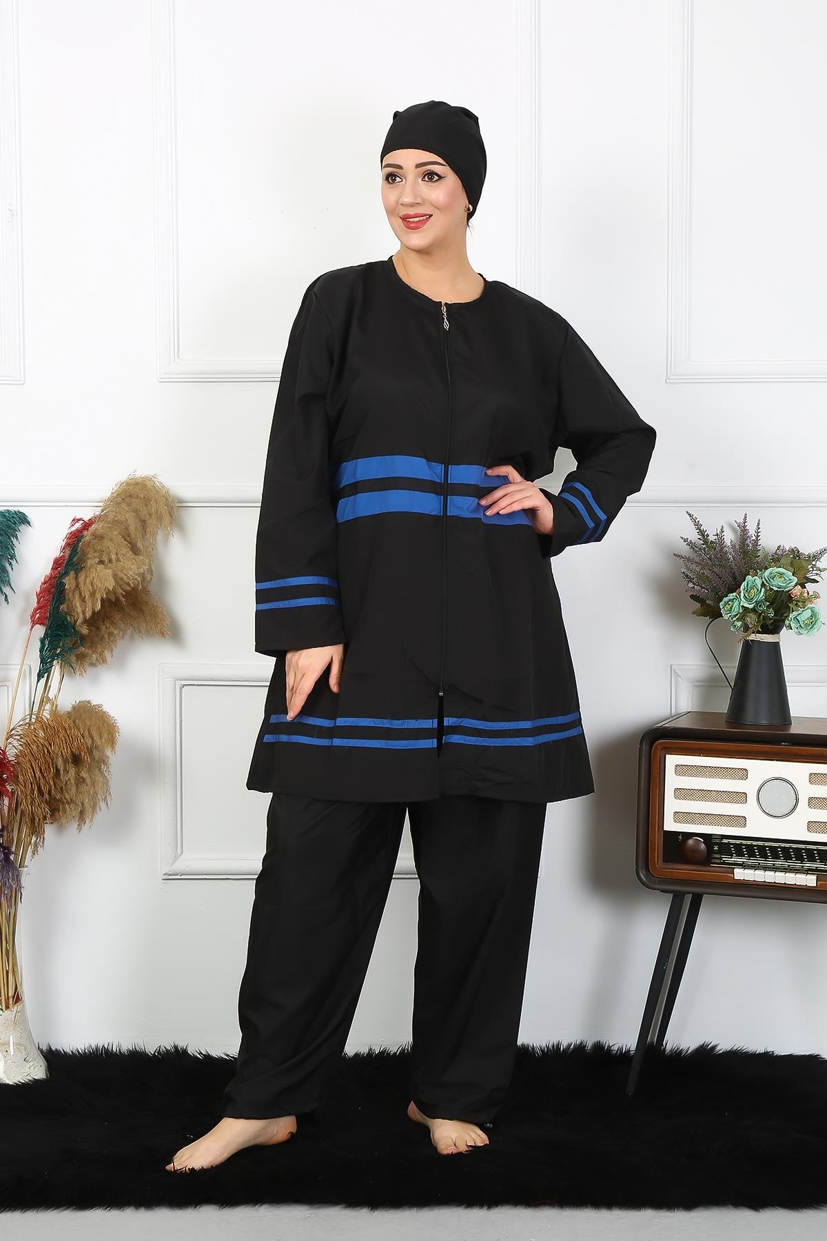 Akbeniz Büyük Beden Tesettür Mayo 7XL-8XL-9XL-10XL Siyah 55011