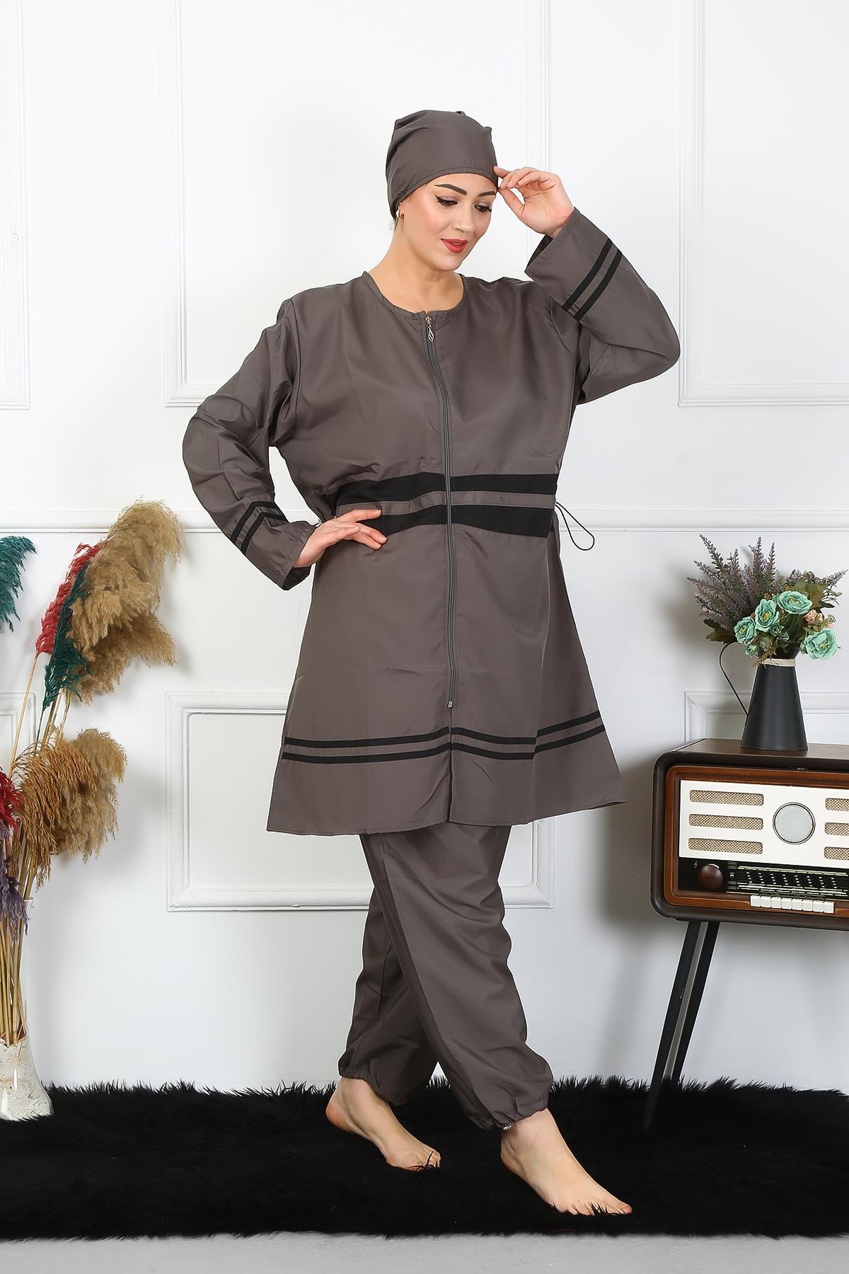 Akbeniz Büyük Beden Tesettür Mayo 7XL-8XL-9XL-10XL Füme 55010