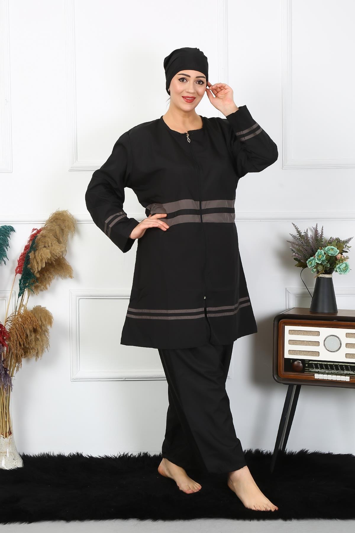 Akbeniz Büyük Beden Tesettür Mayo 7XL-8XL-9XL-10XL Siyah 55010