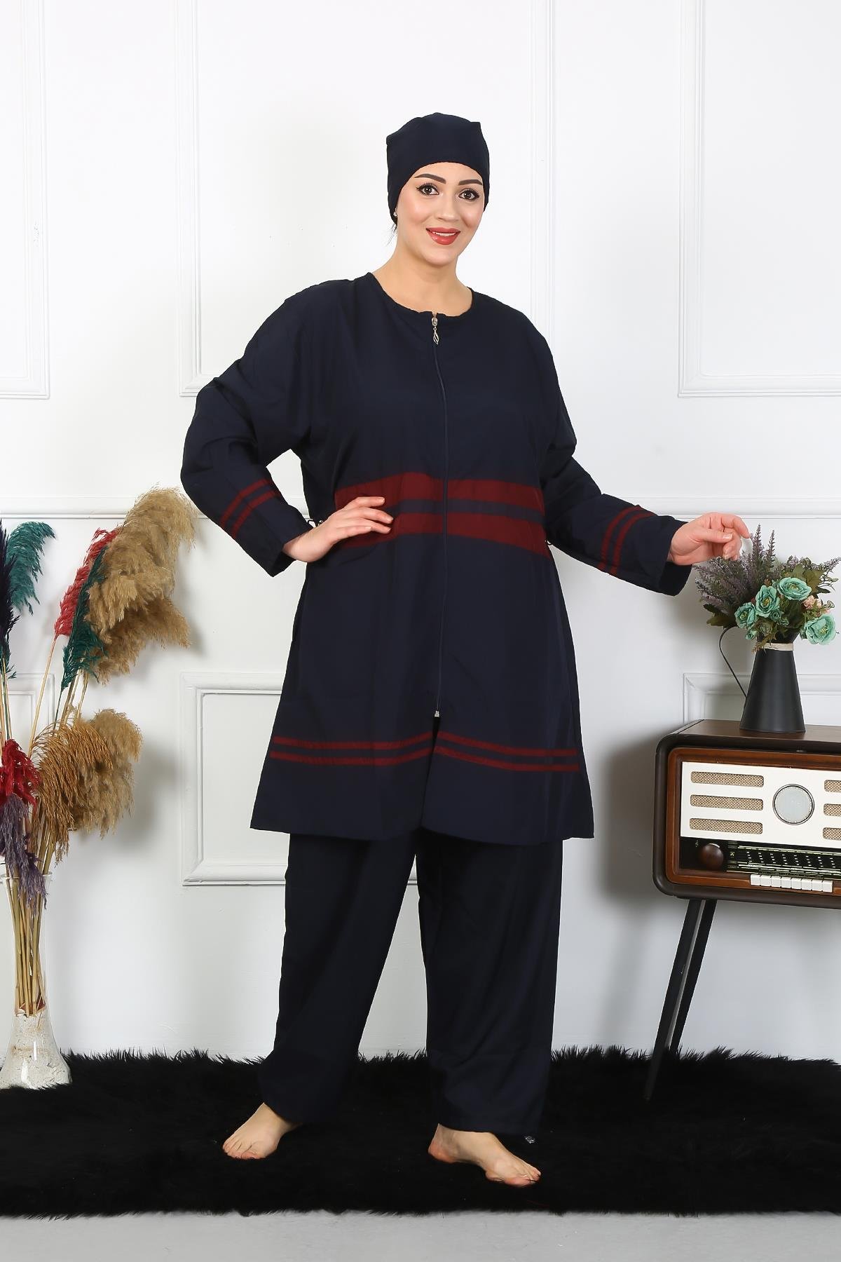 Akbeniz Büyük Beden Tesettür Mayo 7XL-8XL-9XL-10XL Lacivert 55010