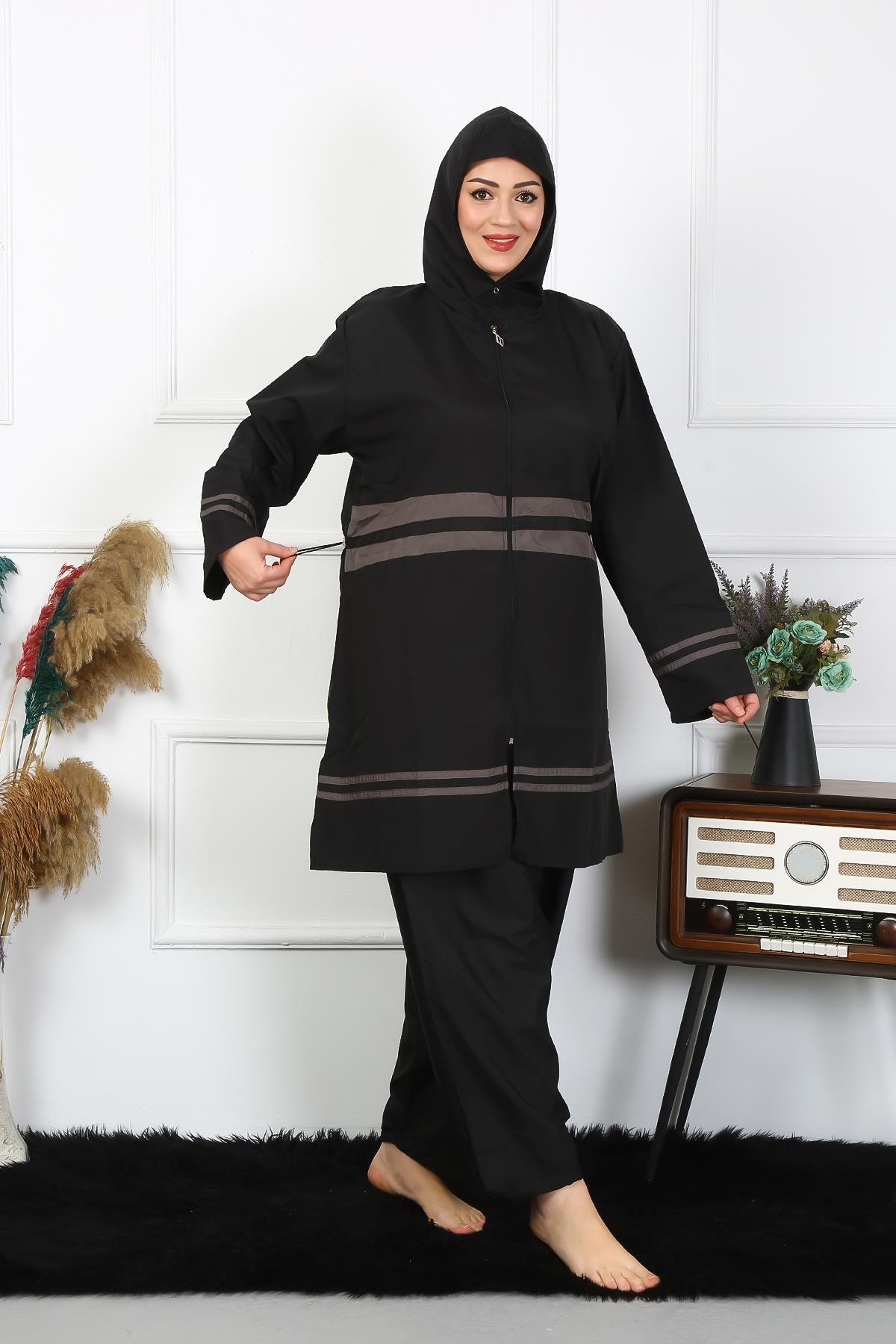 Akbeniz Büyük Beden Tesettür Mayo 7XL-8XL-9XL-10XL Siyah 55010