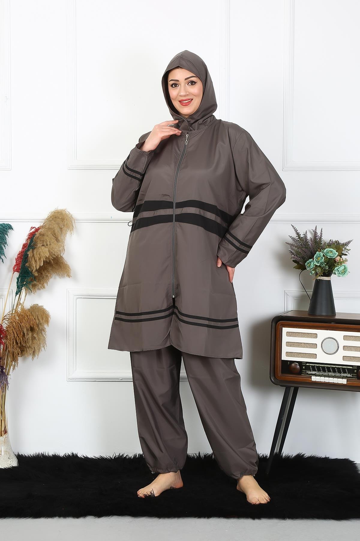 Akbeniz Büyük Beden Tesettür Mayo 7XL-8XL-9XL-10XL Füme 55010