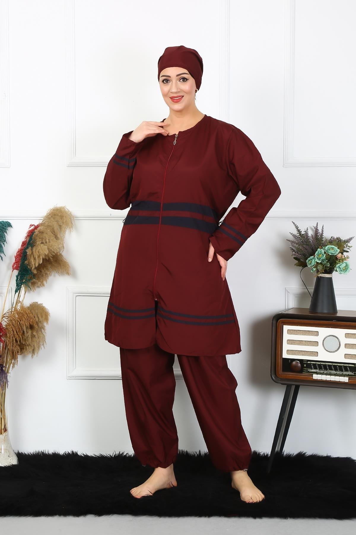 Akbeniz Büyük Beden Tesettür Mayo 7XL-8XL-9XL-10XL Bordo 55010