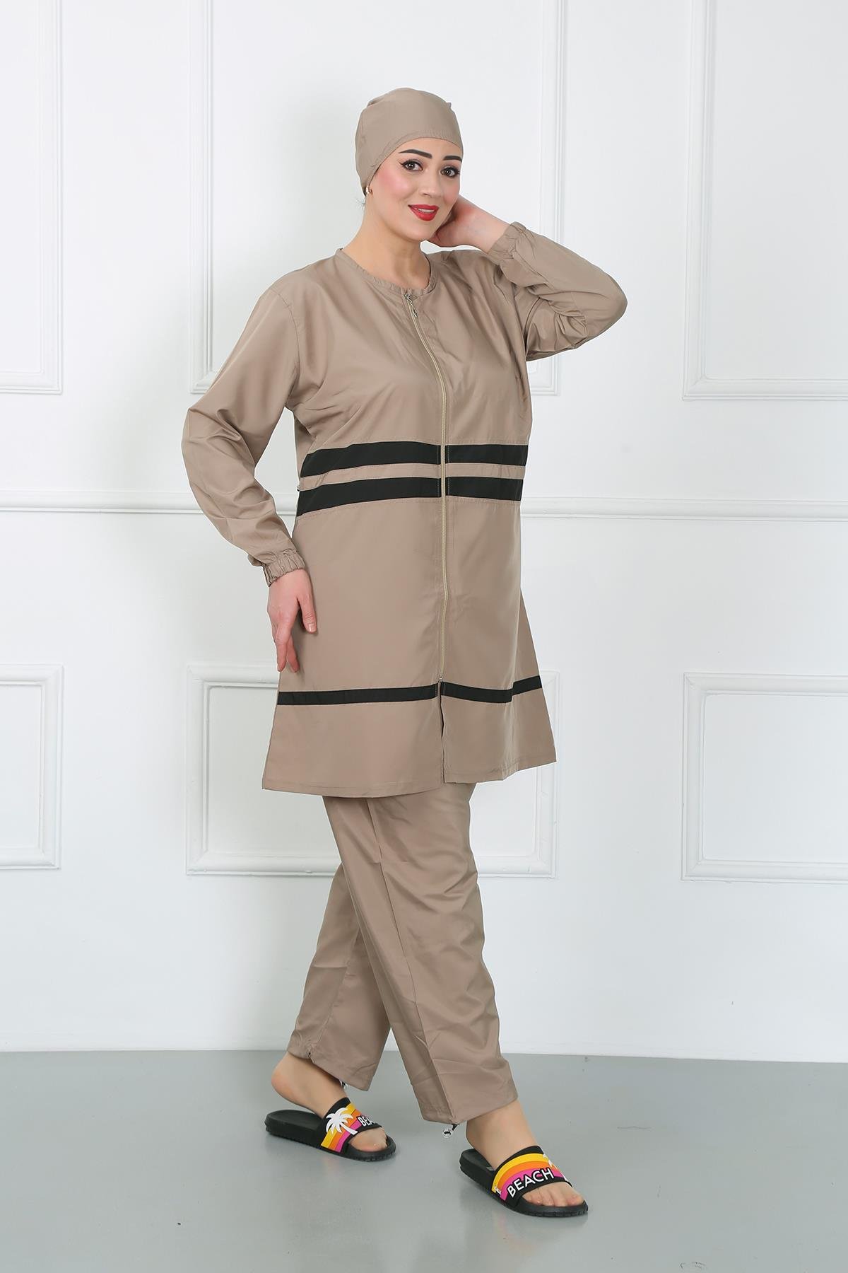 Akbeniz Büyük Beden Tesettür Mayo Bej 44020