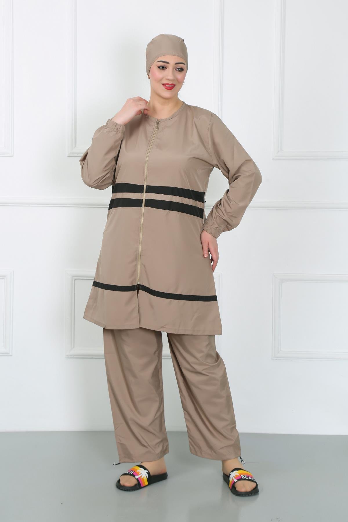 Akbeniz Büyük Beden Tesettür Mayo Bej 44020