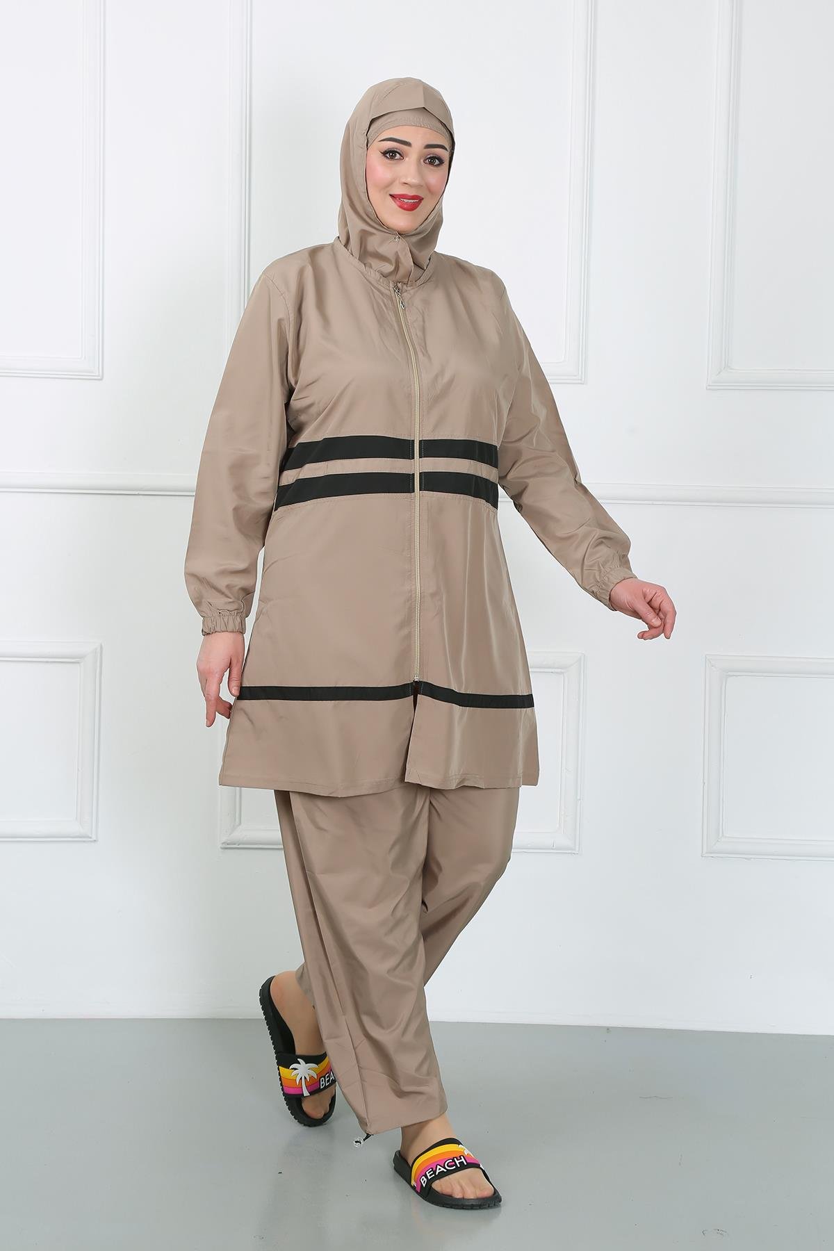 Akbeniz Büyük Beden Tesettür Mayo Bej 44020