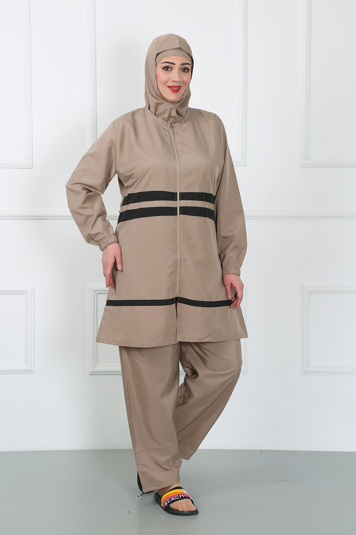 Akbeniz Büyük Beden Tesettür Mayo Bej 44020