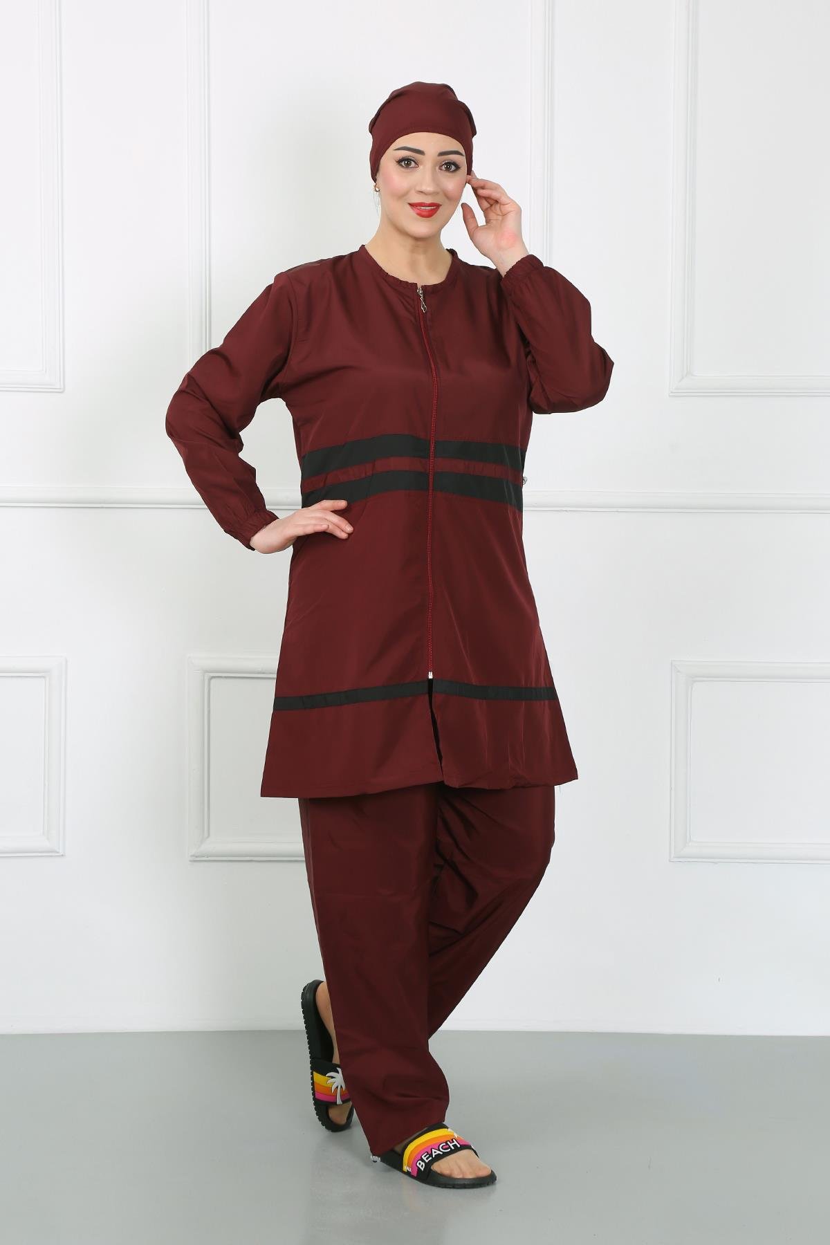Akbeniz Büyük Beden Tesettür Mayo Bordo 44020
