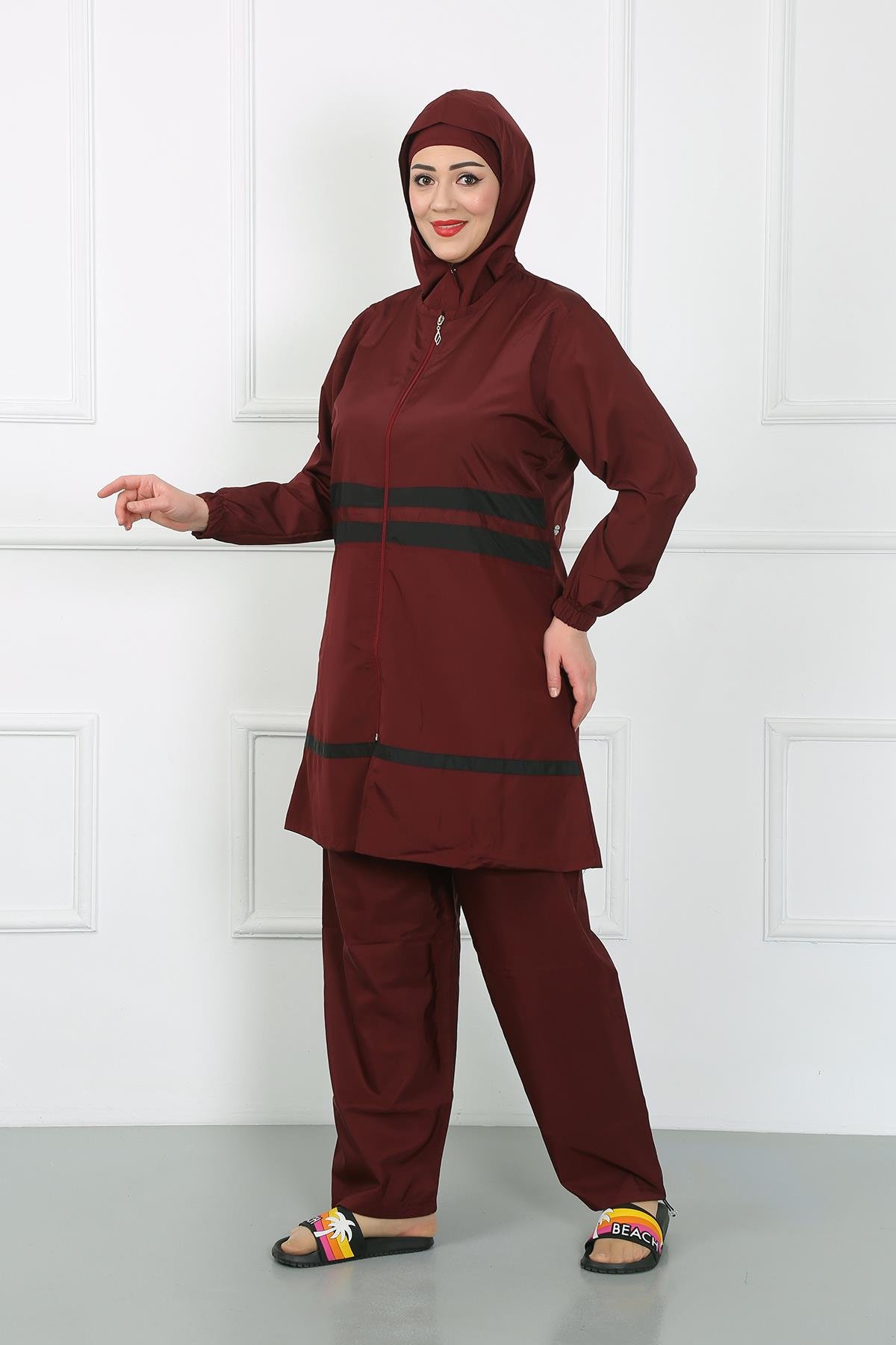 Akbeniz Büyük Beden Tesettür Mayo Bordo 44020