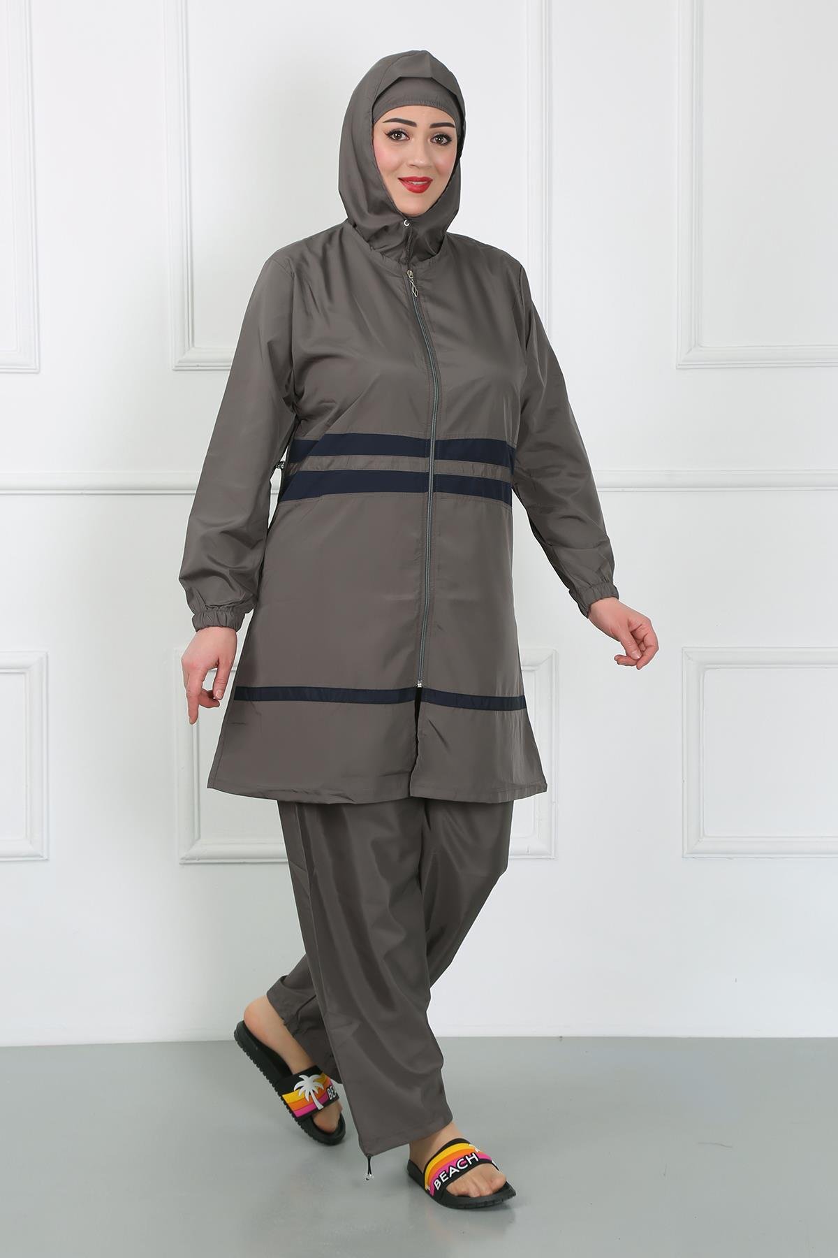 Akbeniz Büyük Beden Tesettür Mayo Füme 44020