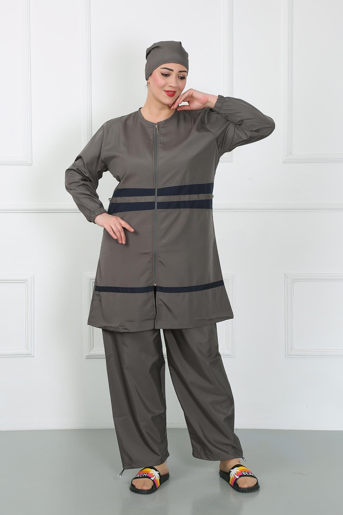 Akbeniz Büyük Beden Tesettür Mayo Füme 44020