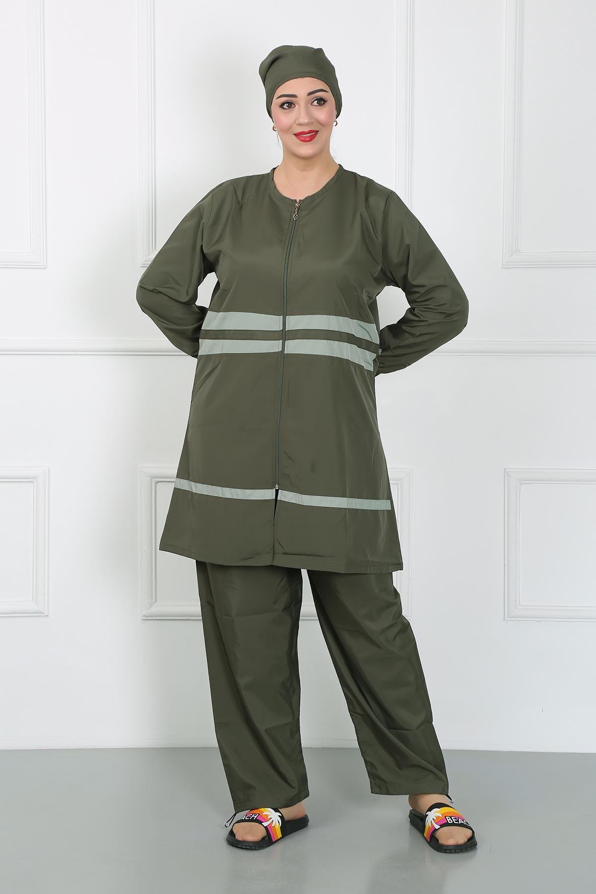 Akbeniz Büyük Beden Tesettür Mayo Haki 44020