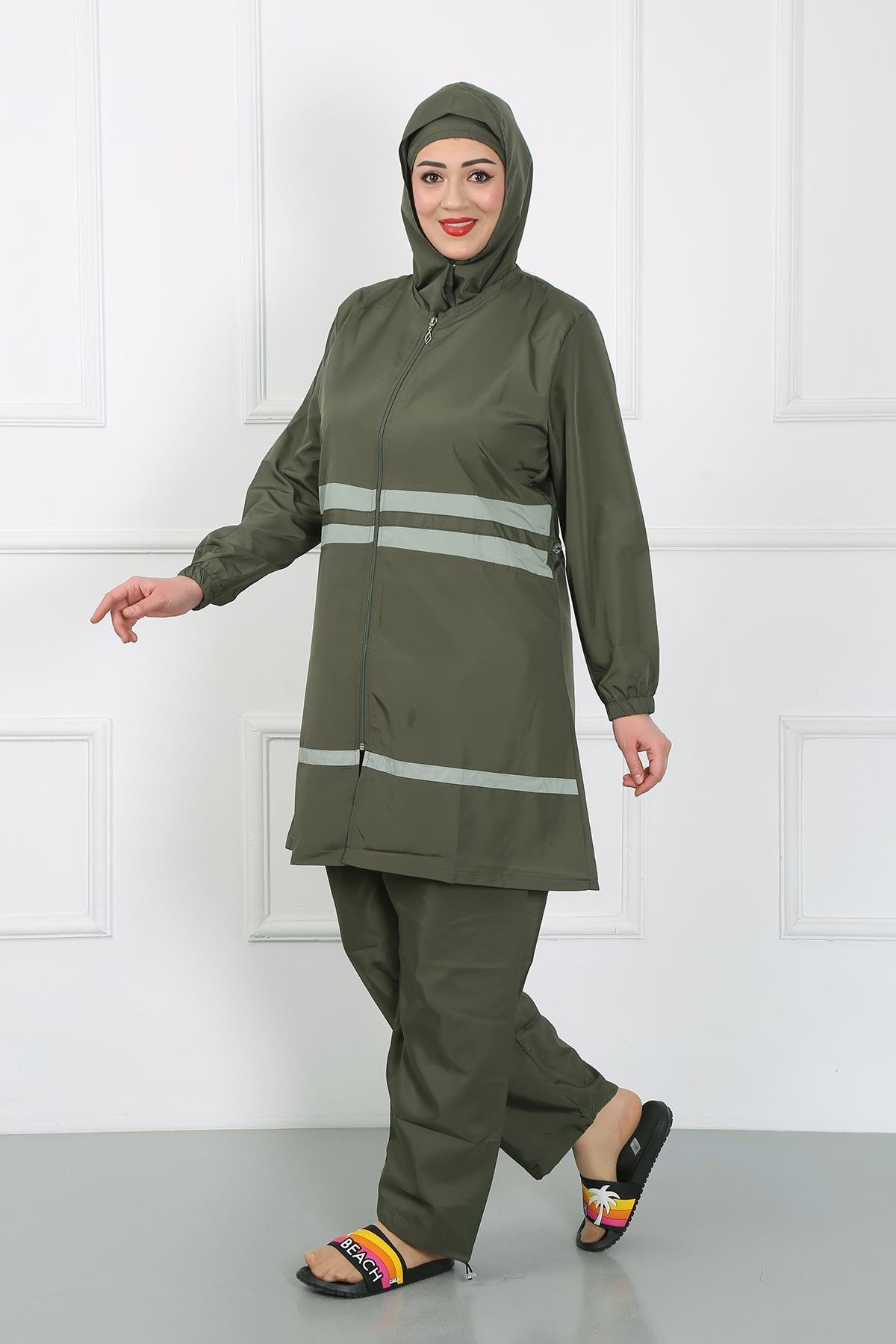 Akbeniz Büyük Beden Tesettür Mayo Haki 44020