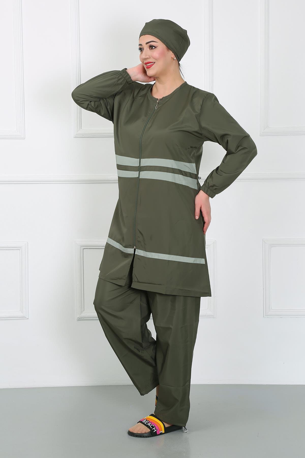 Akbeniz Büyük Beden Tesettür Mayo Haki 44020