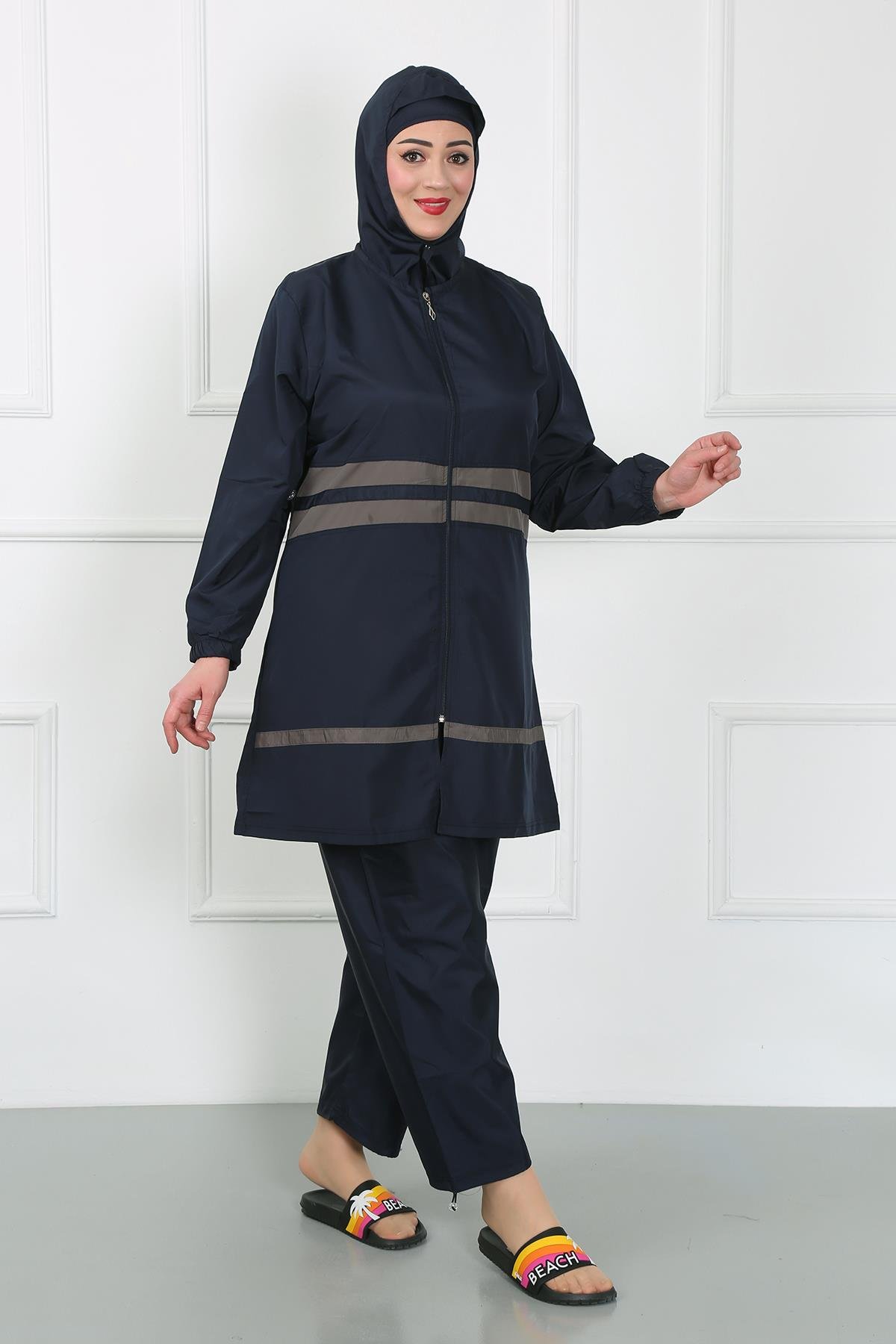 Akbeniz Büyük Beden Tesettür Mayo Lacivert 44020