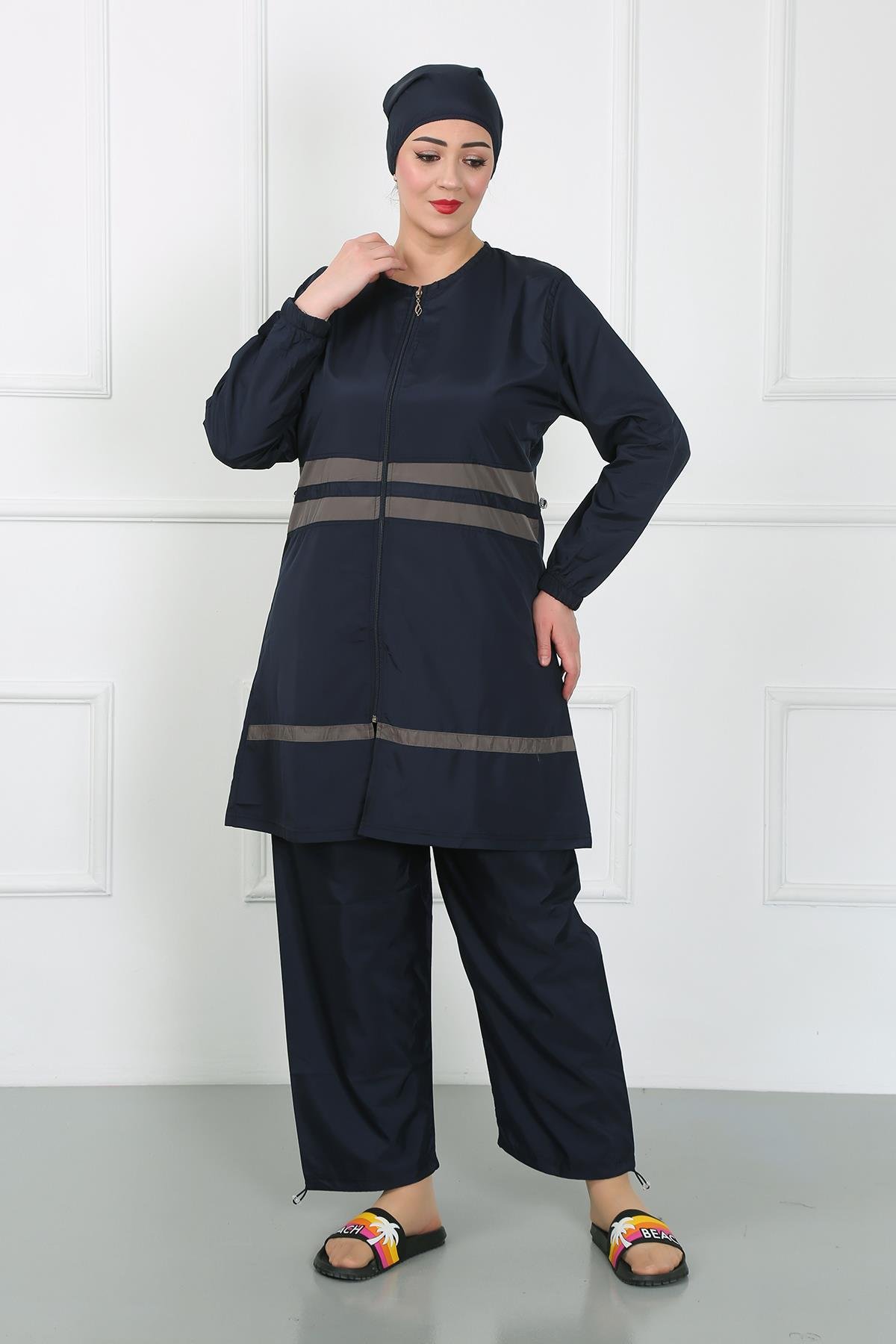 Akbeniz Büyük Beden Tesettür Mayo Lacivert 44020