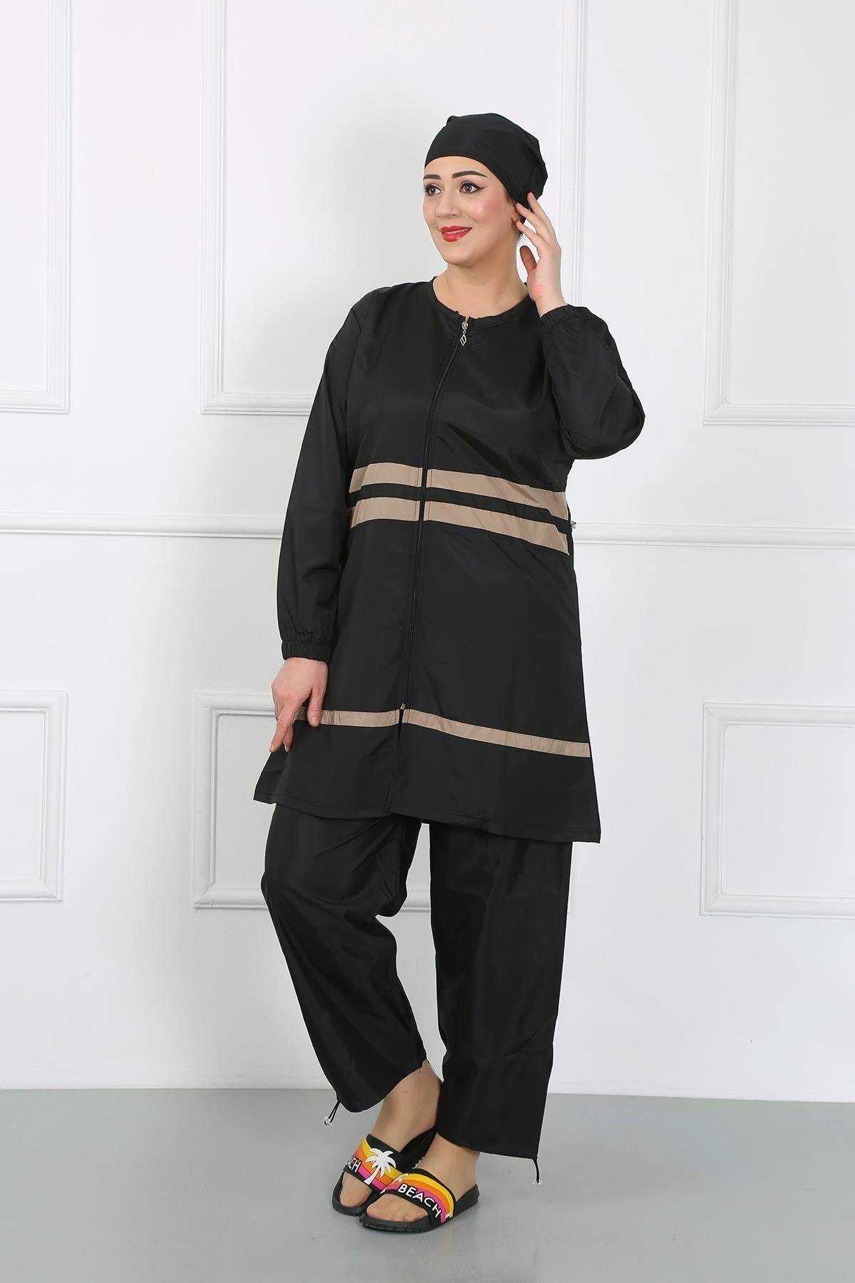 Akbeniz Büyük Beden Tesettür Mayo Siyah 44020