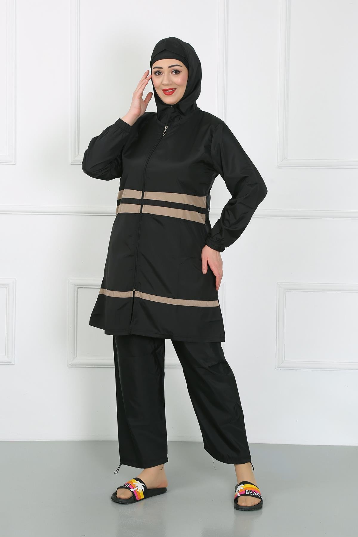 Akbeniz Büyük Beden Tesettür Mayo Siyah 44020