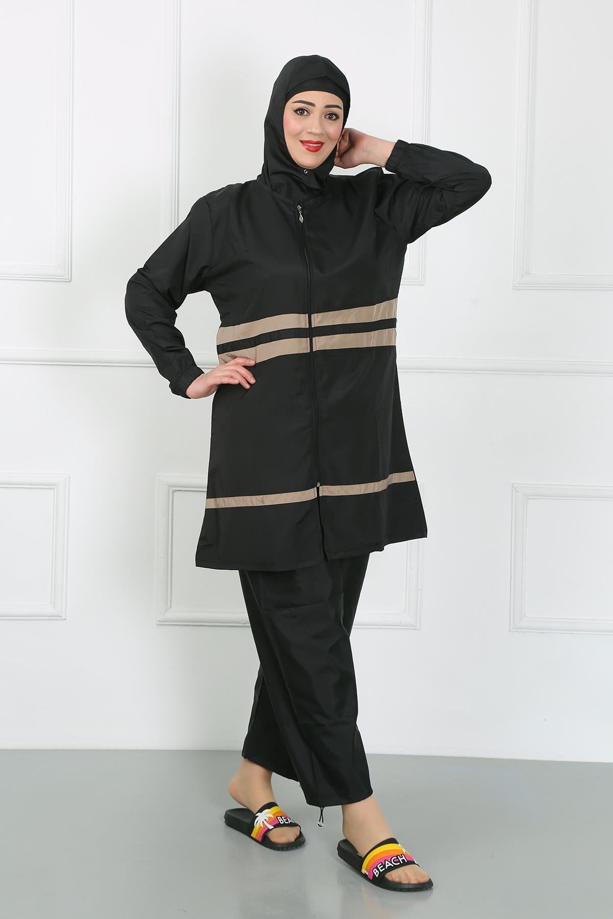 Akbeniz Büyük Beden Tesettür Mayo Siyah 44020