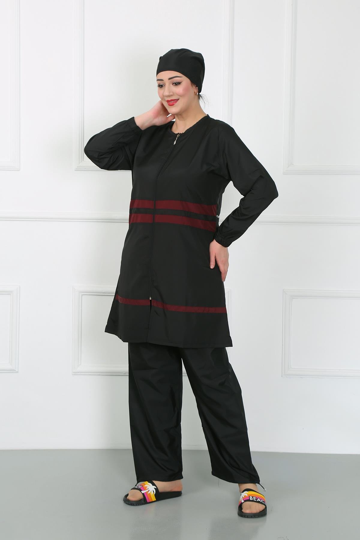 Akbeniz Büyük Beden Tesettür Mayo Siyah 44025