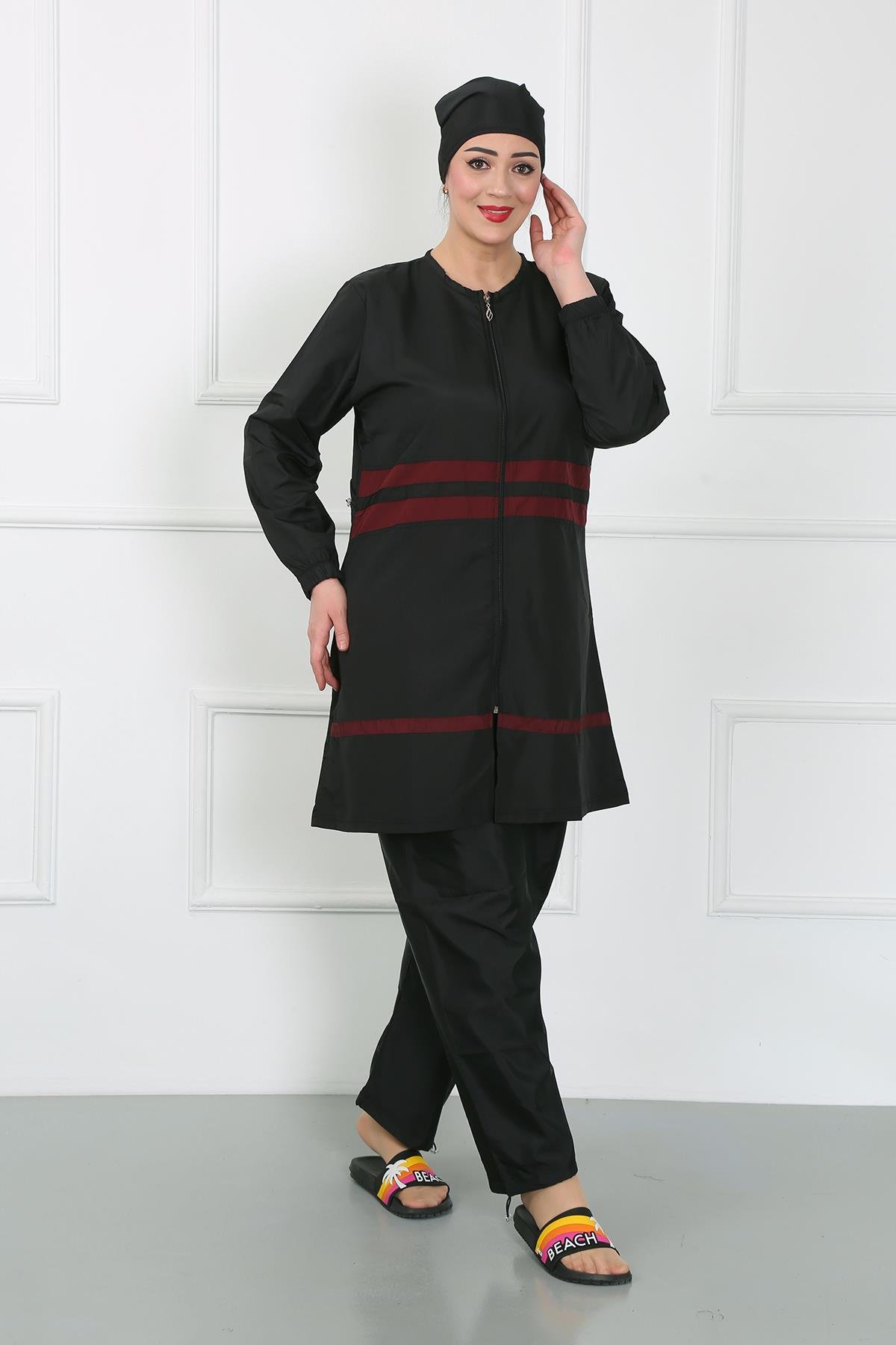 Akbeniz Büyük Beden Tesettür Mayo Siyah 44025