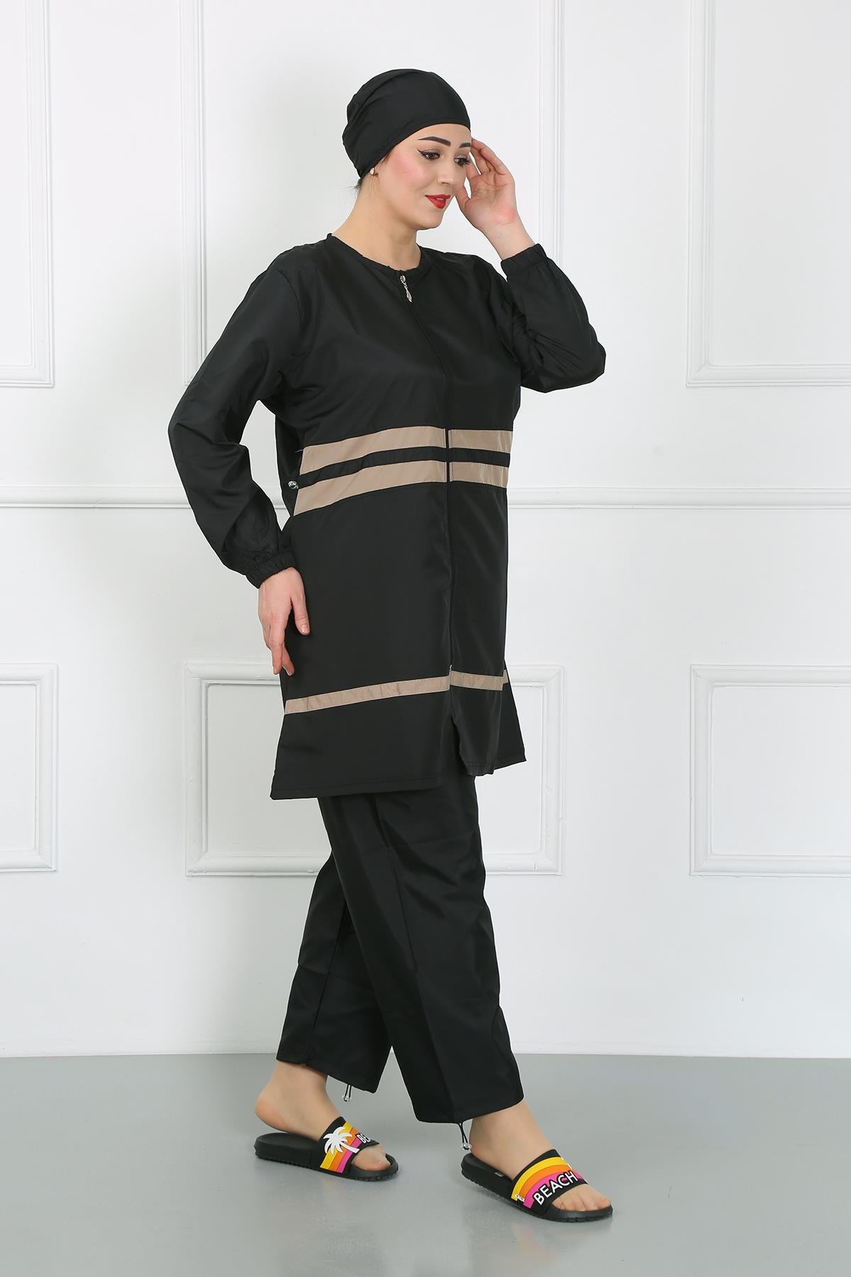 Akbeniz Büyük Beden Tesettür Mayo Siyah 44020