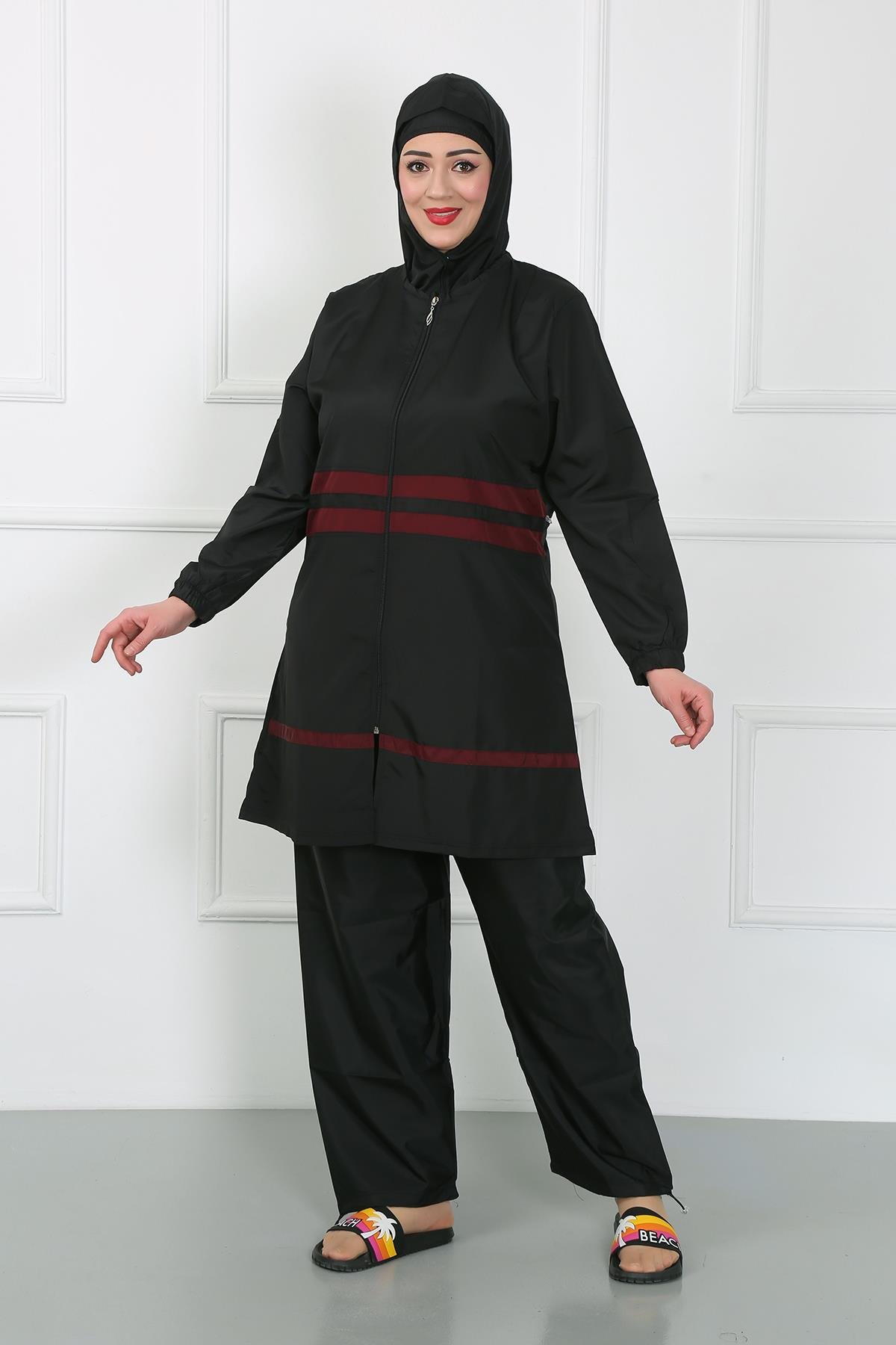 Akbeniz Büyük Beden Tesettür Mayo Siyah 44025